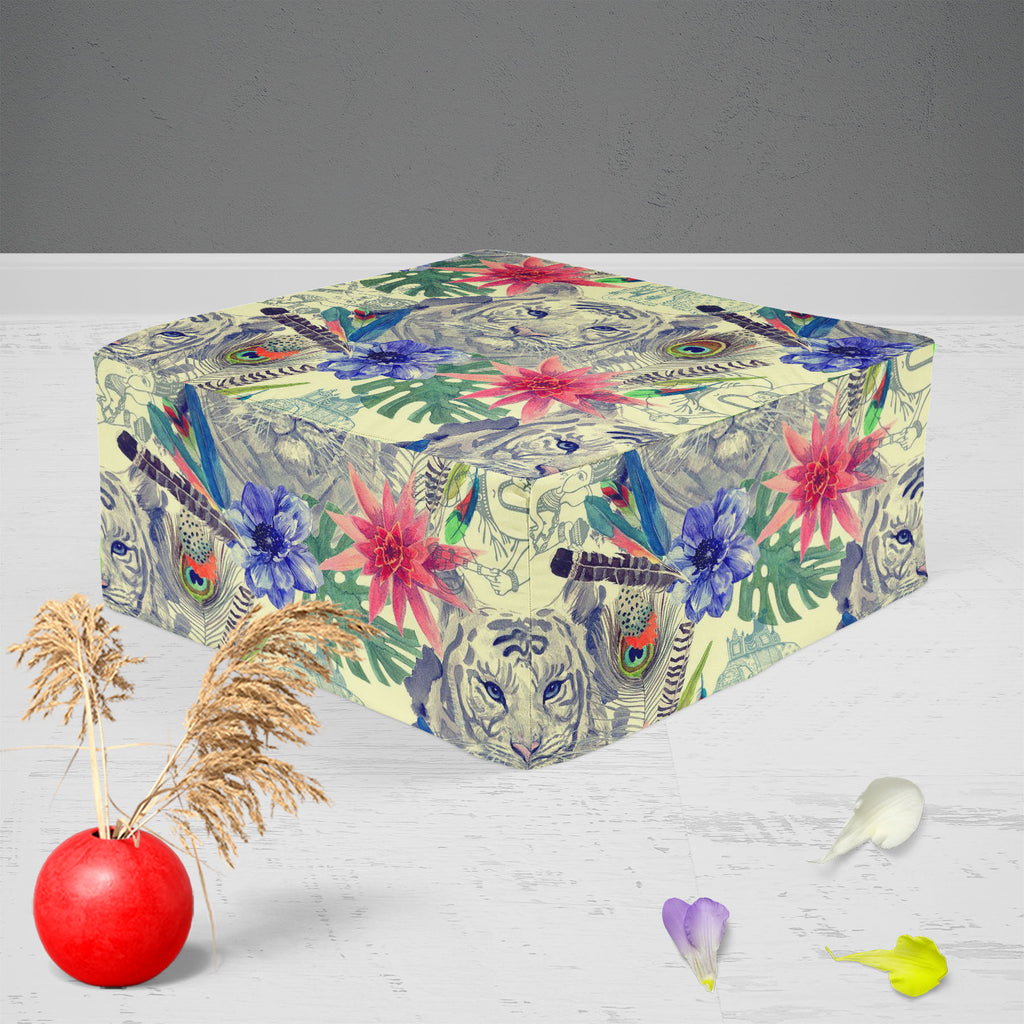 Tiger Portrait D5 Footstool Footrest Puffy Pouffe Ottoman Bean Bag | Canvas Fabric-Footstools-FST_CB_BN-IC 5007674 IC 5007674, Ancient, Animals, Art and Paintings, Botanical, Fashion, Floral, Flowers, Hand Drawn, Historical, Illustrations, Indian, Medieval, Nature, Patterns, Retro, Scenic, Signs, Signs and Symbols, Tropical, Vintage, Watercolour, tiger, portrait, d5, footstool, footrest, puffy, pouffe, ottoman, bean, bag, canvas, fabric, peacock, anemone, animal, art, artwork, design, element, exotic, feath