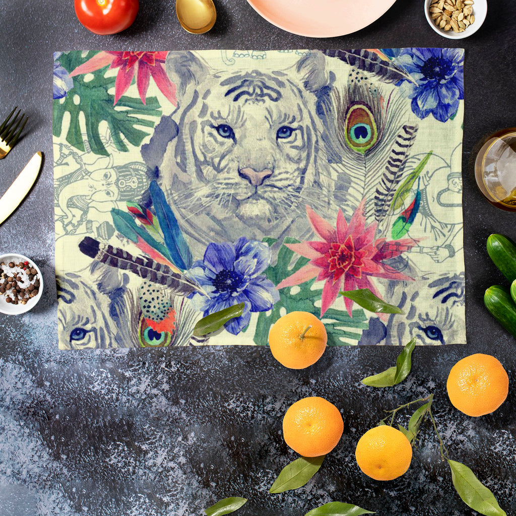 Tiger Portrait D5 Table Mat Placemat-Table Place Mats Fabric-MAT_TB-IC 5007674 IC 5007674, Ancient, Animals, Art and Paintings, Botanical, Fashion, Floral, Flowers, Hand Drawn, Historical, Illustrations, Indian, Medieval, Nature, Patterns, Retro, Scenic, Signs, Signs and Symbols, Tropical, Vintage, Watercolour, tiger, portrait, d5, table, mat, placemat, peacock, anemone, animal, art, artwork, design, element, exotic, feather, flower, hand, drawn, head, illustration, leaves, old, pattern, print, style, trend
