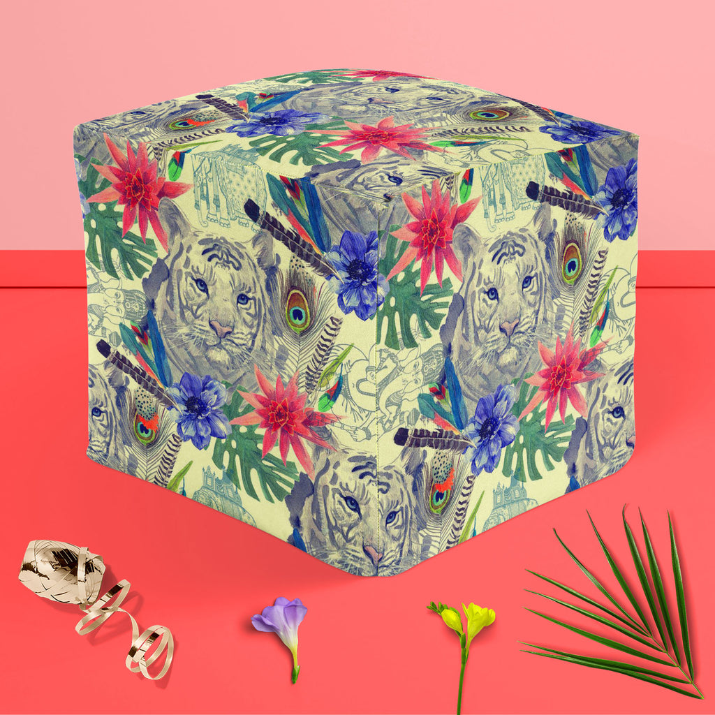 Tiger Portrait D5 Footstool Footrest Puffy Pouffe Ottoman Bean Bag | Canvas Fabric-Footstools-FST_CB_BN-IC 5007674 IC 5007674, Ancient, Animals, Art and Paintings, Botanical, Fashion, Floral, Flowers, Hand Drawn, Historical, Illustrations, Indian, Medieval, Nature, Patterns, Retro, Scenic, Signs, Signs and Symbols, Tropical, Vintage, Watercolour, tiger, portrait, d5, footstool, footrest, puffy, pouffe, ottoman, bean, bag, canvas, fabric, peacock, anemone, animal, art, artwork, design, element, exotic, feath