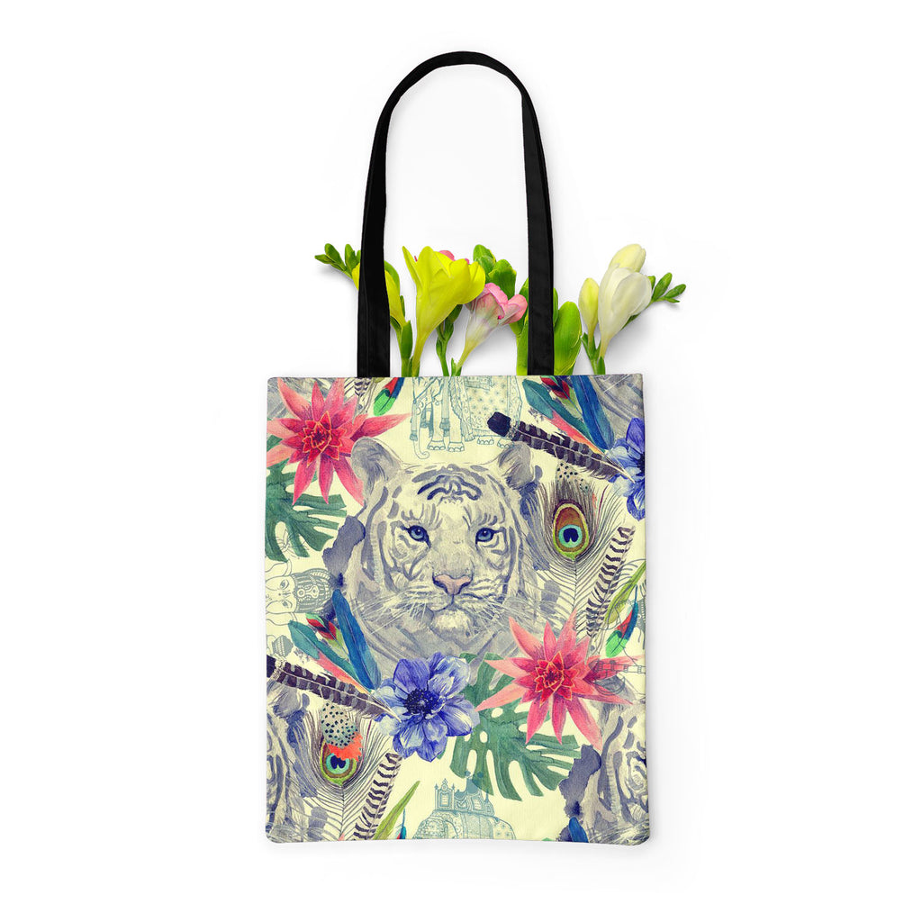 Tiger Portrait D5 Tote Bag Shoulder Purse | Multipurpose-Tote Bags Basic-TOT_FB_BS-IC 5007674 IC 5007674, Ancient, Animals, Art and Paintings, Botanical, Fashion, Floral, Flowers, Hand Drawn, Historical, Illustrations, Indian, Medieval, Nature, Patterns, Retro, Scenic, Signs, Signs and Symbols, Tropical, Vintage, Watercolour, tiger, portrait, d5, tote, bag, shoulder, purse, multipurpose, peacock, anemone, animal, art, artwork, design, element, exotic, feather, flower, hand, drawn, head, illustration, leaves