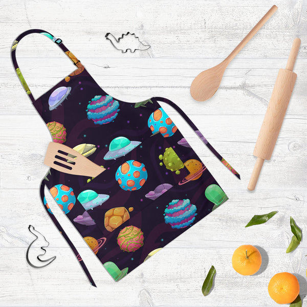 UFOs & Planets Apron | Adjustable, Free Size & Waist Tiebacks-Aprons Neck to Knee-APR_NK_KN-IC 5007684 IC 5007684, Animated Cartoons, Art and Paintings, Astronomy, Automobiles, Baby, Caricature, Cartoons, Children, Cosmology, Drawing, Fantasy, Icons, Illustrations, Kids, Patterns, Space, Sports, Stars, Transportation, Travel, Vehicles, ufos, planets, full-length, neck, to, knee, apron, poly-cotton, fabric, adjustable, buckle, waist, tiebacks, ufo, aliens, art, asteroid, background, cartoon, childish, colorf