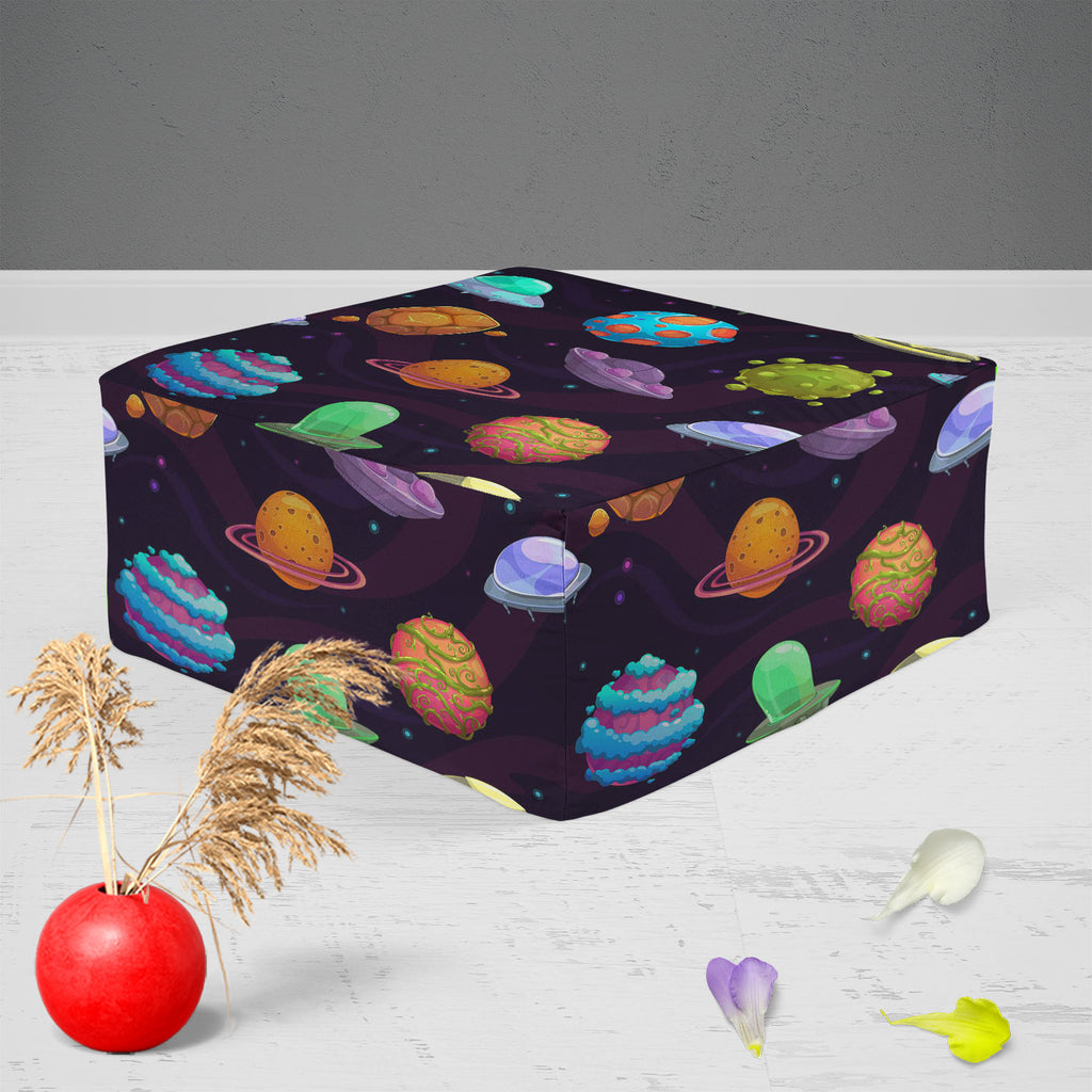 UFOs & Planets Footstool Footrest Puffy Pouffe Ottoman Bean Bag | Canvas Fabric-Footstools-FST_CB_BN-IC 5007684 IC 5007684, Animated Cartoons, Art and Paintings, Astronomy, Automobiles, Baby, Caricature, Cartoons, Children, Cosmology, Drawing, Fantasy, Icons, Illustrations, Kids, Patterns, Space, Sports, Stars, Transportation, Travel, Vehicles, ufos, planets, footstool, footrest, puffy, pouffe, ottoman, bean, bag, canvas, fabric, ufo, aliens, art, asteroid, background, cartoon, childish, colorful, cosmic, d