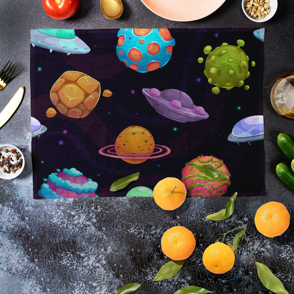 UFOs & Planets Table Mat Placemat-Table Place Mats Fabric-MAT_TB-IC 5007684 IC 5007684, Animated Cartoons, Art and Paintings, Astronomy, Automobiles, Baby, Caricature, Cartoons, Children, Cosmology, Drawing, Fantasy, Icons, Illustrations, Kids, Patterns, Space, Sports, Stars, Transportation, Travel, Vehicles, ufos, planets, table, mat, placemat, ufo, aliens, art, asteroid, background, cartoon, childish, colorful, cosmic, dark, endless, funny, galaxy, game, icon, illustration, jupiter, rocket, ship, rockets,