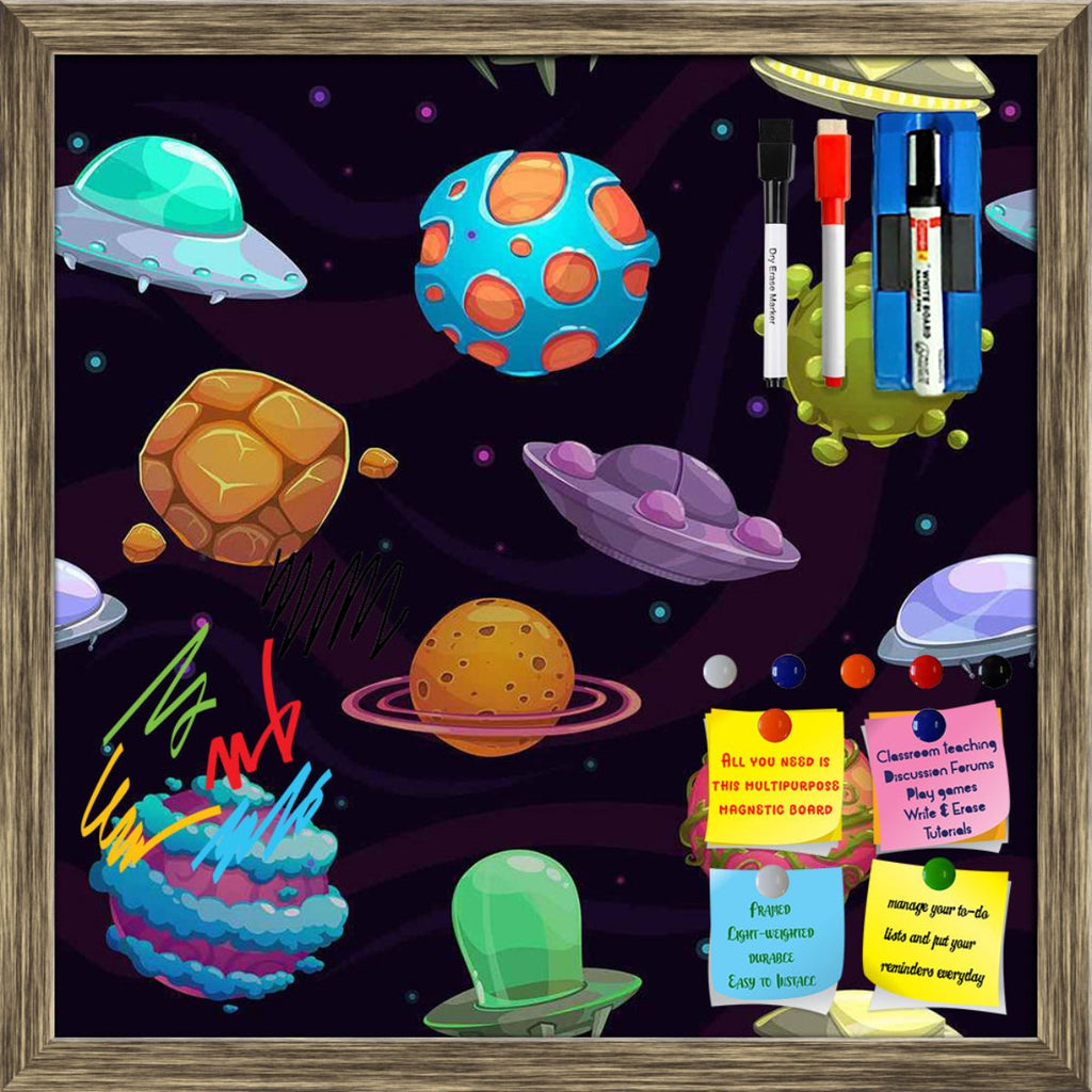 UFOs & Planets Framed Magnetic Dry Erase Board | Combo with Magnet Buttons & Markers-Magnetic Boards Framed-MGB_FR-IC 5007684 IC 5007684, Animated Cartoons, Art and Paintings, Astronomy, Automobiles, Baby, Caricature, Cartoons, Children, Cosmology, Drawing, Fantasy, Icons, Illustrations, Kids, Patterns, Space, Sports, Stars, Transportation, Travel, Vehicles, ufos, planets, framed, magnetic, dry, erase, board, printed, whiteboard, with, 4, magnets, 2, markers, 1, duster, ufo, aliens, art, asteroid, backgroun
