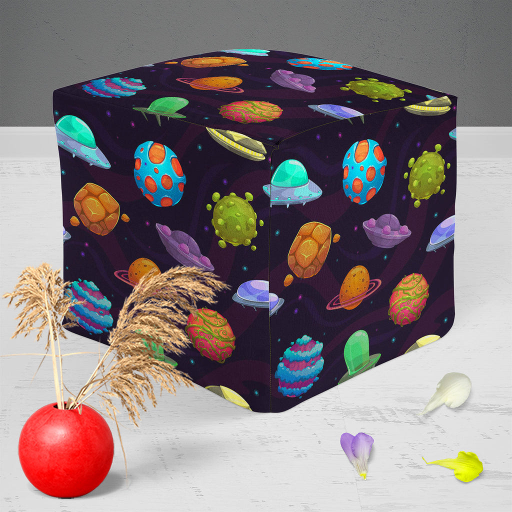 UFOs & Planets Footstool Footrest Puffy Pouffe Ottoman Bean Bag | Canvas Fabric-Footstools-FST_CB_BN-IC 5007684 IC 5007684, Animated Cartoons, Art and Paintings, Astronomy, Automobiles, Baby, Caricature, Cartoons, Children, Cosmology, Drawing, Fantasy, Icons, Illustrations, Kids, Patterns, Space, Sports, Stars, Transportation, Travel, Vehicles, ufos, planets, footstool, footrest, puffy, pouffe, ottoman, bean, bag, canvas, fabric, ufo, aliens, art, asteroid, background, cartoon, childish, colorful, cosmic, d