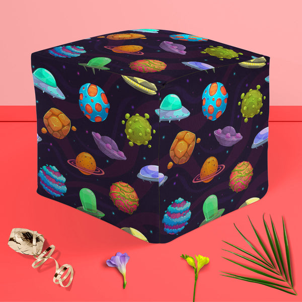 UFOs & Planets Footstool Footrest Puffy Pouffe Ottoman Bean Bag | Canvas Fabric-Footstools-FST_CB_BN-IC 5007684 IC 5007684, Animated Cartoons, Art and Paintings, Astronomy, Automobiles, Baby, Caricature, Cartoons, Children, Cosmology, Drawing, Fantasy, Icons, Illustrations, Kids, Patterns, Space, Sports, Stars, Transportation, Travel, Vehicles, ufos, planets, puffy, pouffe, ottoman, footstool, footrest, bean, bag, canvas, fabric, ufo, aliens, art, asteroid, background, cartoon, childish, colorful, cosmic, d