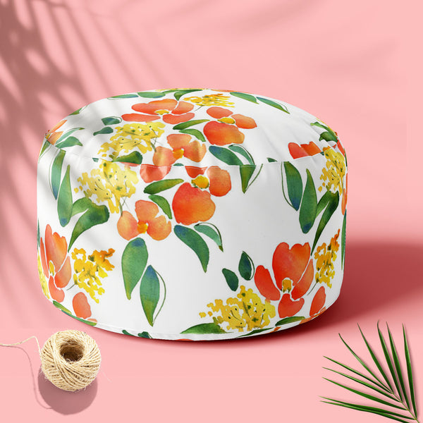Watercolor Leaves & Flowers Footstool Footrest Puffy Pouffe Ottoman Bean Bag | Canvas Fabric-Footstools-FST_CB_BN-IC 5007685 IC 5007685, Abstract Expressionism, Abstracts, Botanical, Drawing, Fashion, Floral, Flowers, Illustrations, Nature, Patterns, Scenic, Semi Abstract, Signs, Signs and Symbols, Watercolour, watercolor, leaves, footstool, footrest, puffy, pouffe, ottoman, bean, bag, floor, cushion, pillow, canvas, fabric, abstract, background, beautiful, blossom, branch, card, colore, composition, creati