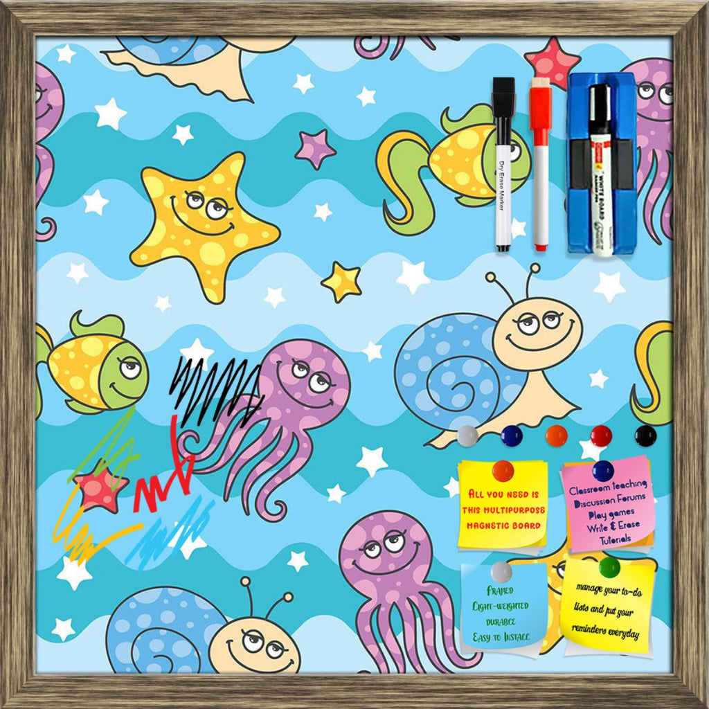 Cartoon Sea Creatures Framed Magnetic Dry Erase Board | Combo with Magnet Buttons & Markers-Magnetic Boards Framed-MGB_FR-IC 5007819 IC 5007819, Animals, Animated Cartoons, Baby, Black and White, Caricature, Cartoons, Children, Drawing, Holidays, Kids, Nature, Patterns, Scenic, Signs, Signs and Symbols, Symbols, White, Wildlife, cartoon, sea, creatures, framed, magnetic, dry, erase, board, printed, whiteboard, with, 4, magnets, 2, markers, 1, duster, pattern, starfish, animal, aqua, backdrop, background, bl