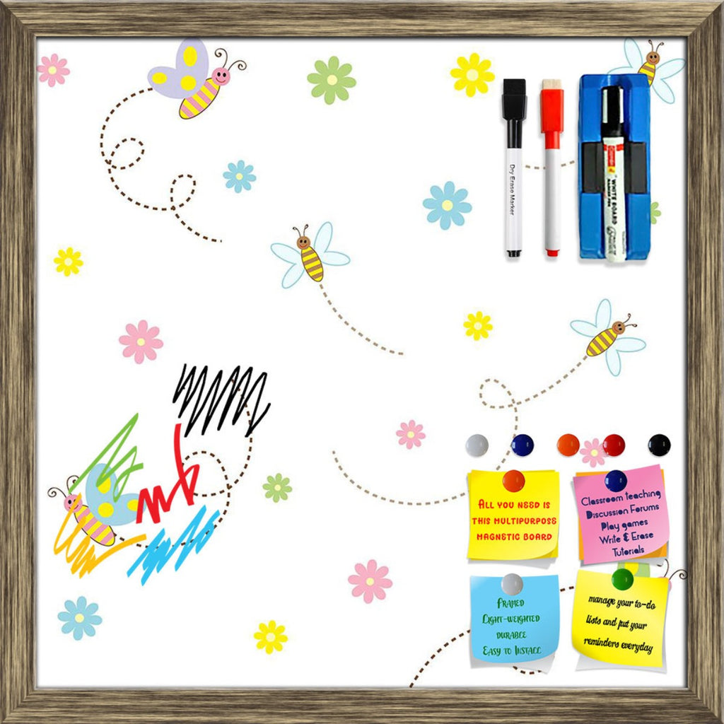 Cute Insects And Flowers Framed Magnetic Dry Erase Board | Combo with Magnet Buttons & Markers-Magnetic Boards Framed-MGB_FR-IC 5007850 IC 5007850, Animals, Animated Cartoons, Art and Paintings, Baby, Botanical, Caricature, Cartoons, Children, Digital, Digital Art, Drawing, Floral, Flowers, Graphic, Illustrations, Kids, Love, Nature, Patterns, Romance, Scenic, Signs, Signs and Symbols, Symbols, cute, insects, and, framed, magnetic, dry, erase, board, printed, whiteboard, with, 4, magnets, 2, markers, 1, dus