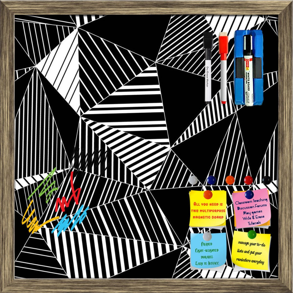 Abstract Geometric Black And White Triangles Framed Magnetic Dry Erase Board | Combo with Magnet Buttons & Markers - Magnetic Boards Framed - ArtzFolio.com