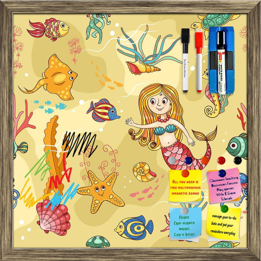 Mermaids & Fishes Framed Magnetic Dry Erase Board | Combo with Magnet Buttons & Markers-Magnetic Boards Framed-MGB_FR-IC 5007875 IC 5007875, Animals, Animated Cartoons, Art and Paintings, Caricature, Cartoons, Illustrations, Mermaid, Nature, Paintings, Patterns, Scenic, Tropical, Wildlife, mermaids, fishes, framed, magnetic, dry, erase, board, printed, whiteboard, with, 4, magnets, 2, markers, 1, duster, aquatic, bright, bubble, cartoon, characters, climate, cockleshell, colored, coral, cute, deep, discover