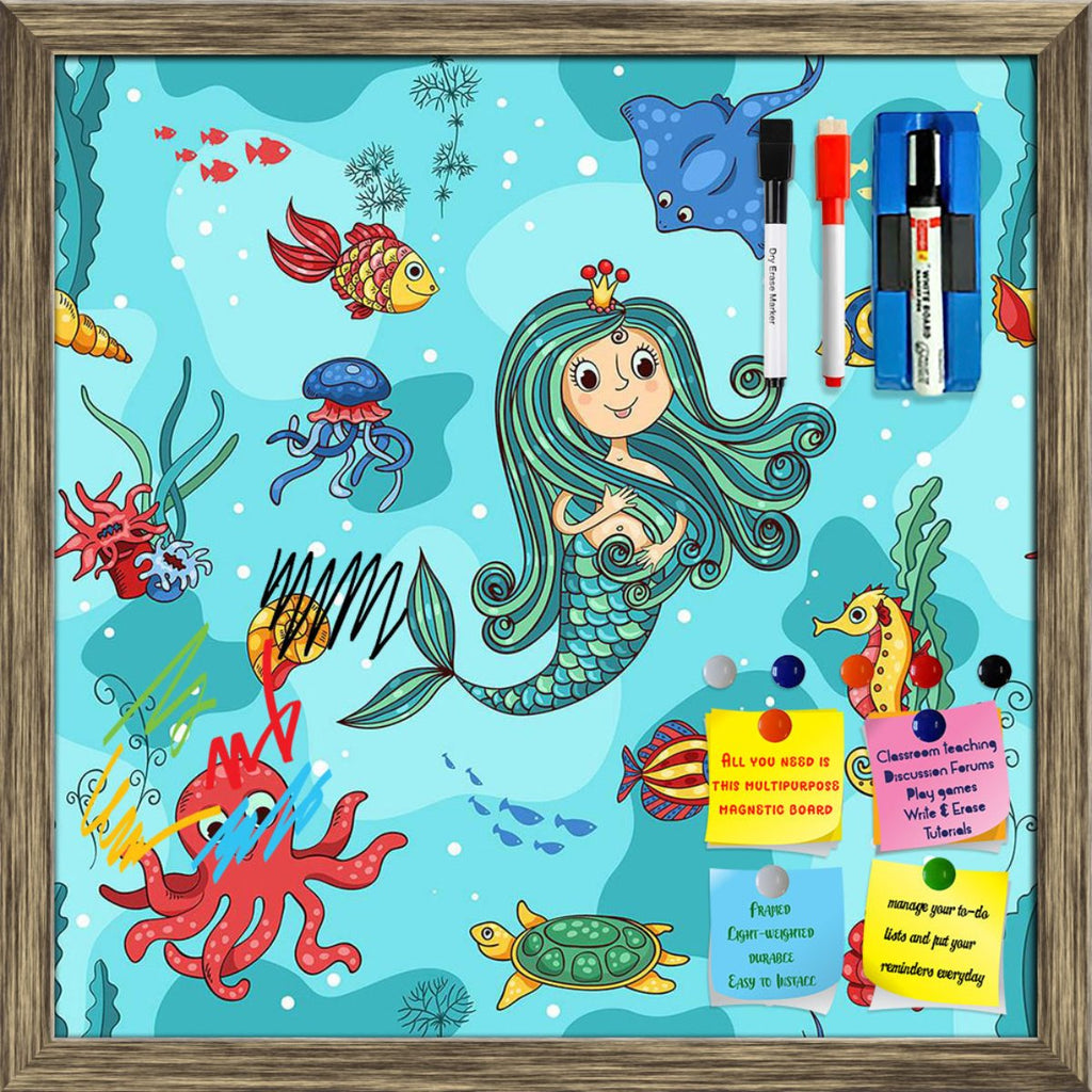 Mermaid Princess Framed Magnetic Dry Erase Board | Combo with Magnet Buttons & Markers-Magnetic Boards Framed-MGB_FR-IC 5007892 IC 5007892, Animals, Animated Cartoons, Art and Paintings, Caricature, Cartoons, Illustrations, Mermaid, Nature, Paintings, Patterns, Scenic, Tropical, Wildlife, princess, framed, magnetic, dry, erase, board, printed, whiteboard, with, 4, magnets, 2, markers, 1, duster, aquatic, bright, bubble, cartoon, characters, climate, cockleshell, colored, coral, cute, deep, discovery, diving
