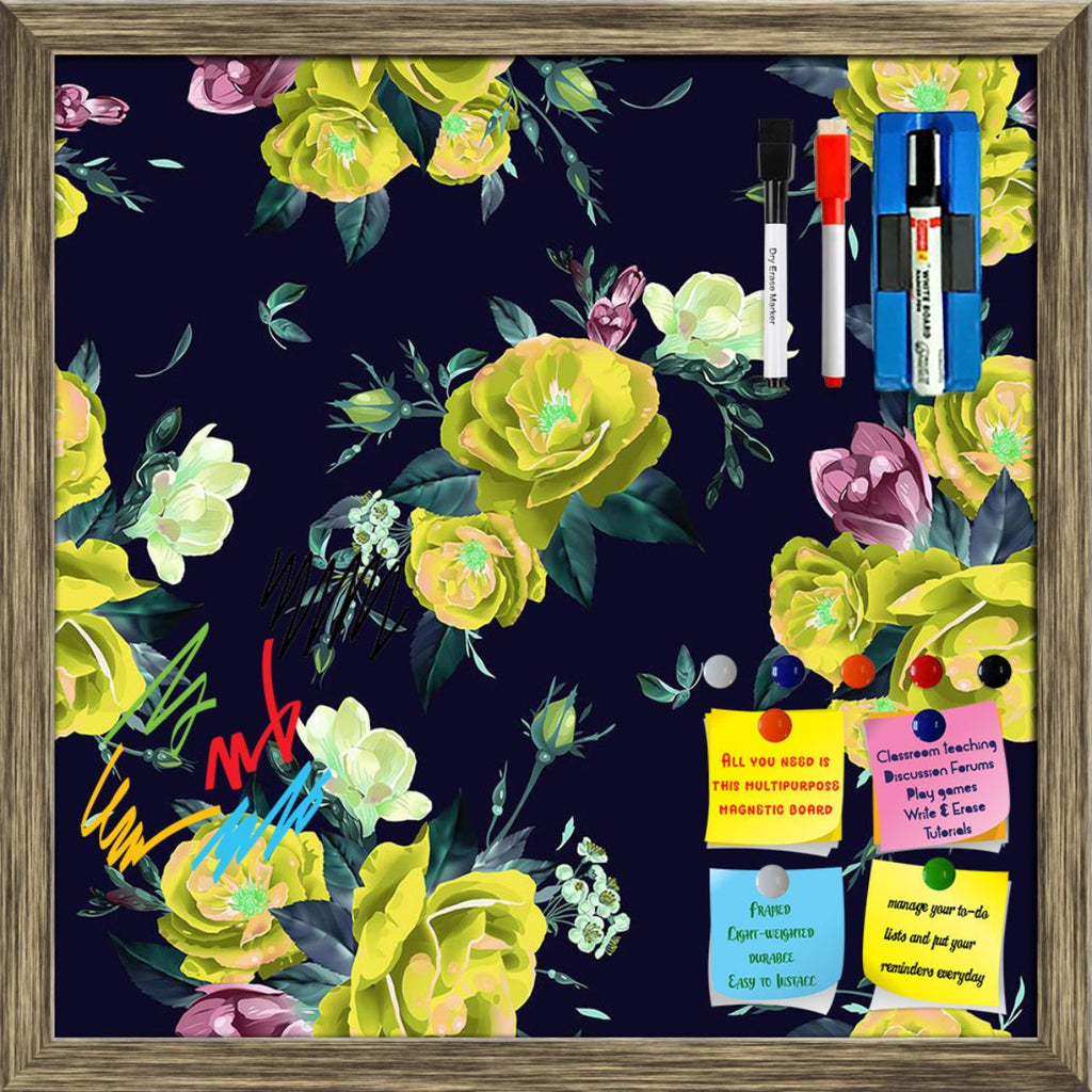 Abstract Floral Roses And Freesia Framed Magnetic Dry Erase Board | Combo with Magnet Buttons & Markers - Magnetic Boards Framed - ArtzFolio.com
