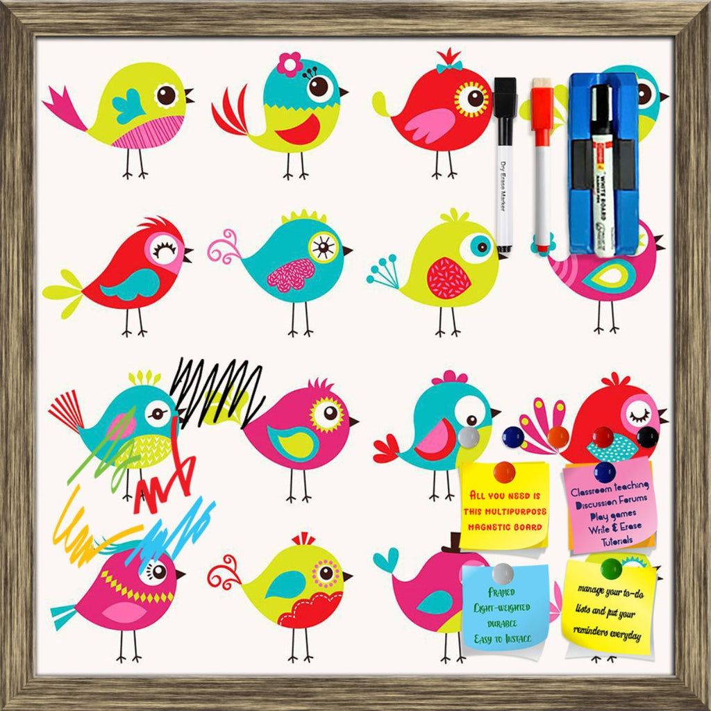 Colourful Chirping Birds Framed Magnetic Dry Erase Board | Combo with Magnet Buttons & Markers-Magnetic Boards Framed-MGB_FR-IC 5007901 IC 5007901, Animals, Animated Cartoons, Art and Paintings, Baby, Birds, Caricature, Cartoons, Children, Digital, Digital Art, Drawing, Family, Graphic, Illustrations, Kids, Nature, Patterns, Scenic, Signs, Signs and Symbols, Symbols, colourful, chirping, framed, magnetic, dry, erase, board, printed, whiteboard, with, 4, magnets, 2, markers, 1, duster, adorable, animal, art,