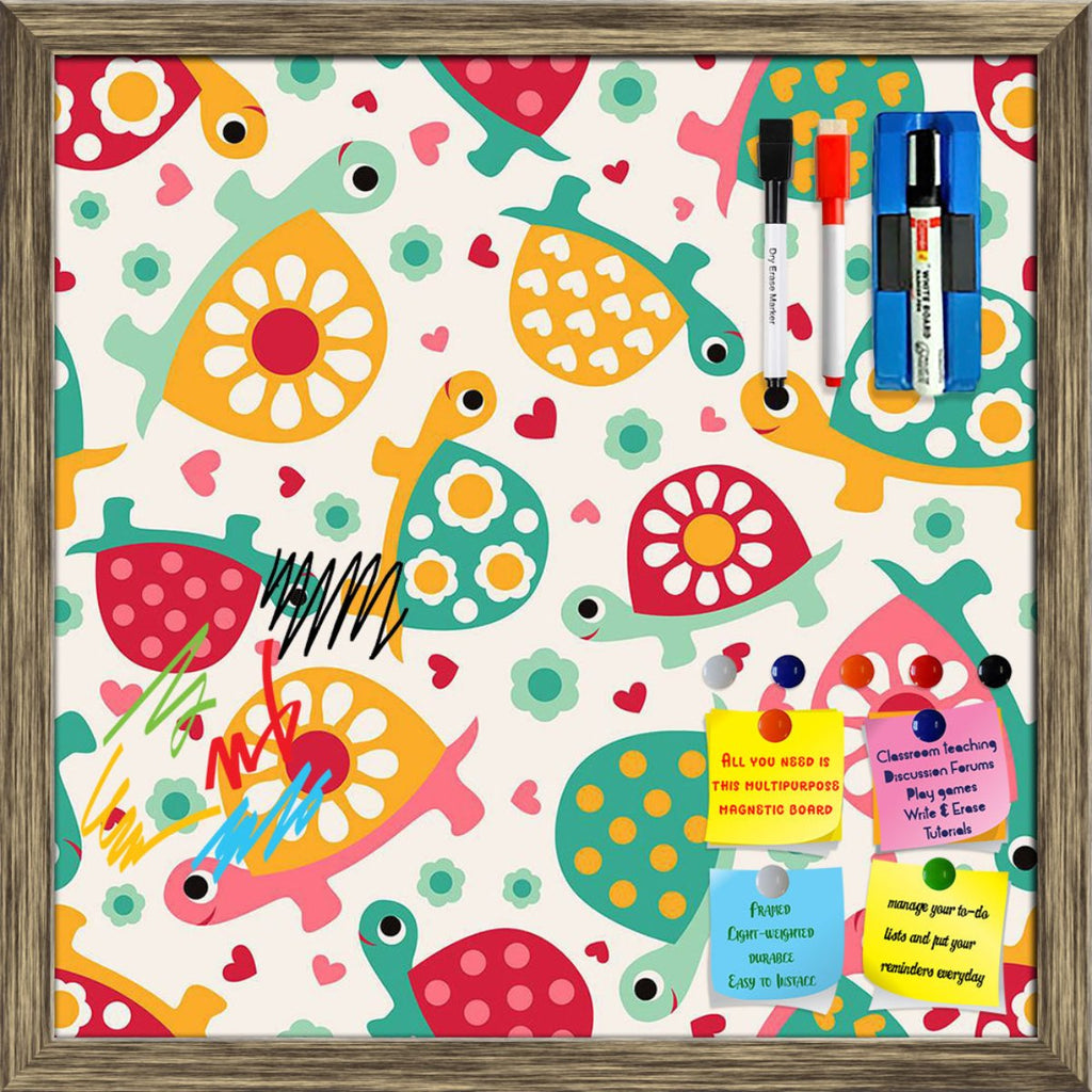 Turtle Cartoon Framed Magnetic Dry Erase Board | Combo with Magnet Buttons & Markers-Magnetic Boards Framed-MGB_FR-IC 5007906 IC 5007906, Animals, Animated Cartoons, Art and Paintings, Baby, Botanical, Caricature, Cartoons, Children, Digital, Digital Art, Floral, Flowers, Graphic, Hearts, Illustrations, Kids, Love, Nature, Patterns, Signs, Signs and Symbols, Symbols, Wildlife, turtle, cartoon, framed, magnetic, dry, erase, board, printed, whiteboard, with, 4, magnets, 2, markers, 1, duster, tortoise, animal