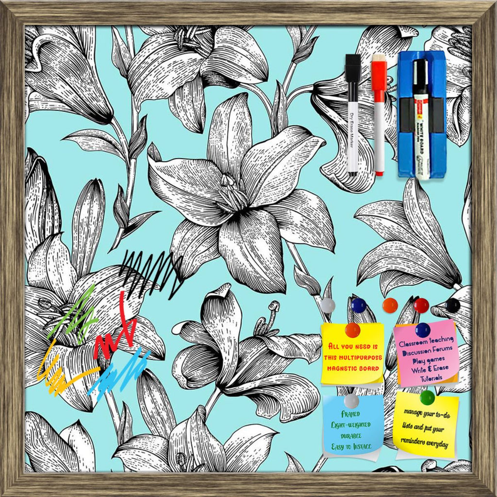 Floral White Lily Flowers D2 Framed Magnetic Dry Erase Board | Combo with Magnet Buttons & Markers-Magnetic Boards Framed-MGB_FR-IC 5007923 IC 5007923, Ancient, Art and Paintings, Black, Black and White, Botanical, Drawing, Floral, Flowers, Historical, Illustrations, Medieval, Nature, Patterns, Retro, Signs, Signs and Symbols, Victorian, Vintage, White, lily, d2, framed, magnetic, dry, erase, board, printed, whiteboard, with, 4, magnets, 2, markers, 1, duster, art, background, beautiful, blossom, bouquet, c