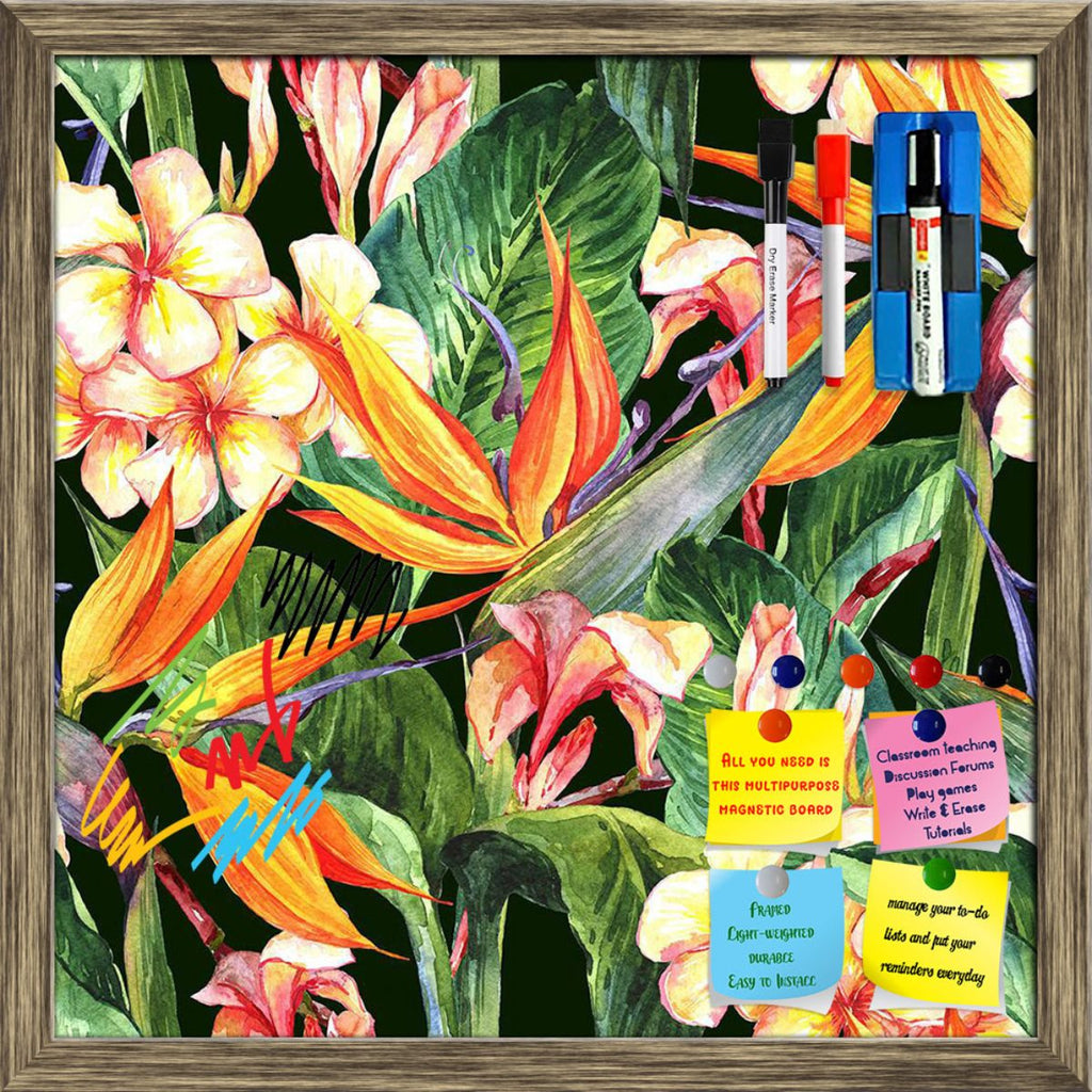 Tropical Pattern With Exotic Flowers D1 Framed Magnetic Dry Erase Board | Combo with Magnet Buttons & Markers-Magnetic Boards Framed-MGB_FR-IC 5007927 IC 5007927, Ancient, Botanical, Floral, Flowers, Hawaiian, Historical, Medieval, Nature, Patterns, Tropical, Vintage, Watercolour, pattern, with, exotic, d1, framed, magnetic, dry, erase, board, printed, whiteboard, 4, magnets, 2, markers, 1, duster, blossom, butterfly, flower, green, hawaii, hibiscus, leaf, natural, ornament, palm, petal, seamless, spring, s