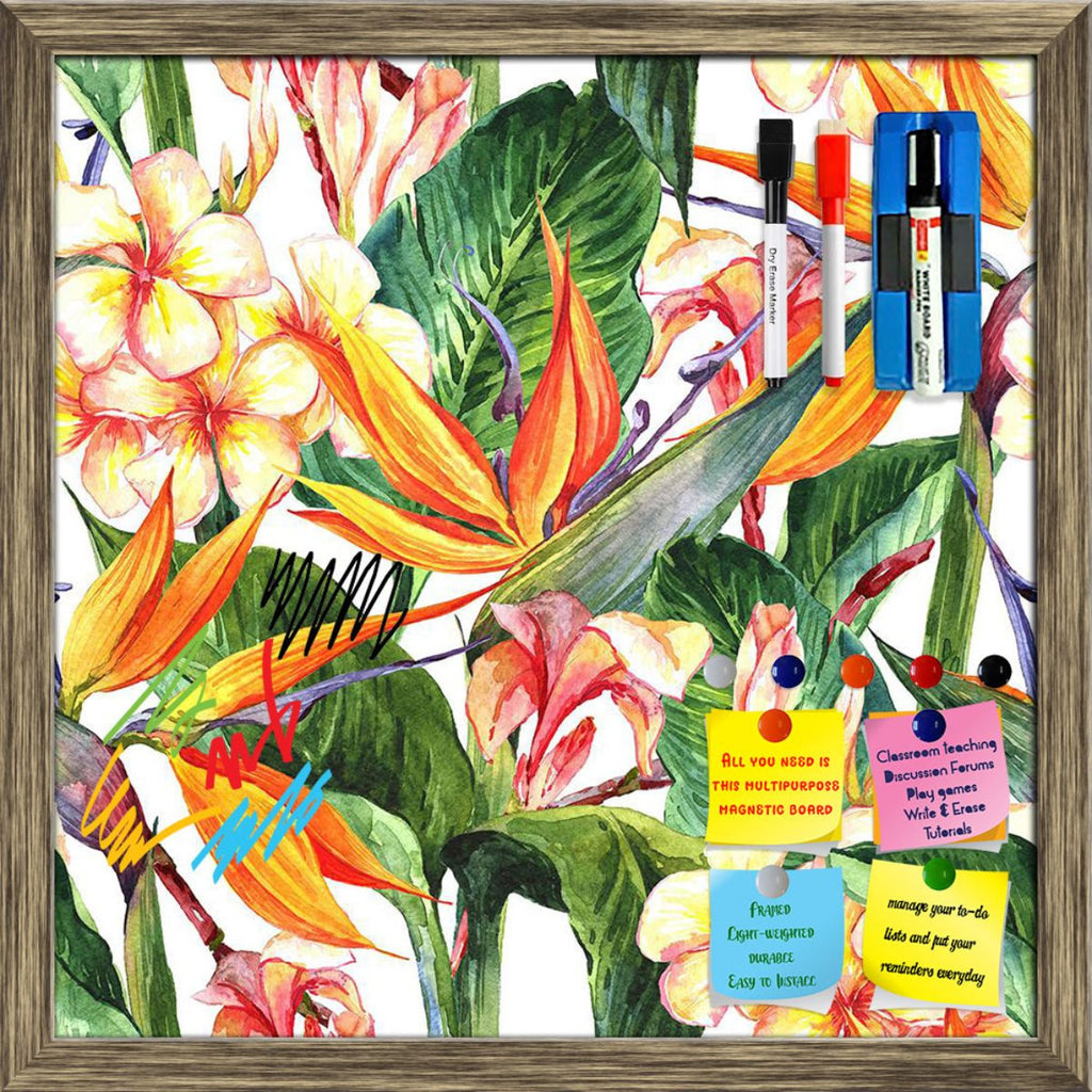 Tropical Pattern With Exotic Flowers D2 Framed Magnetic Dry Erase Board | Combo with Magnet Buttons & Markers-Magnetic Boards Framed-MGB_FR-IC 5007928 IC 5007928, Ancient, Botanical, Floral, Flowers, Hawaiian, Historical, Medieval, Nature, Patterns, Tropical, Vintage, Watercolour, pattern, with, exotic, d2, framed, magnetic, dry, erase, board, printed, whiteboard, 4, magnets, 2, markers, 1, duster, blossom, butterfly, flower, green, hawaii, hibiscus, leaf, natural, ornament, palm, petal, seamless, spring, s