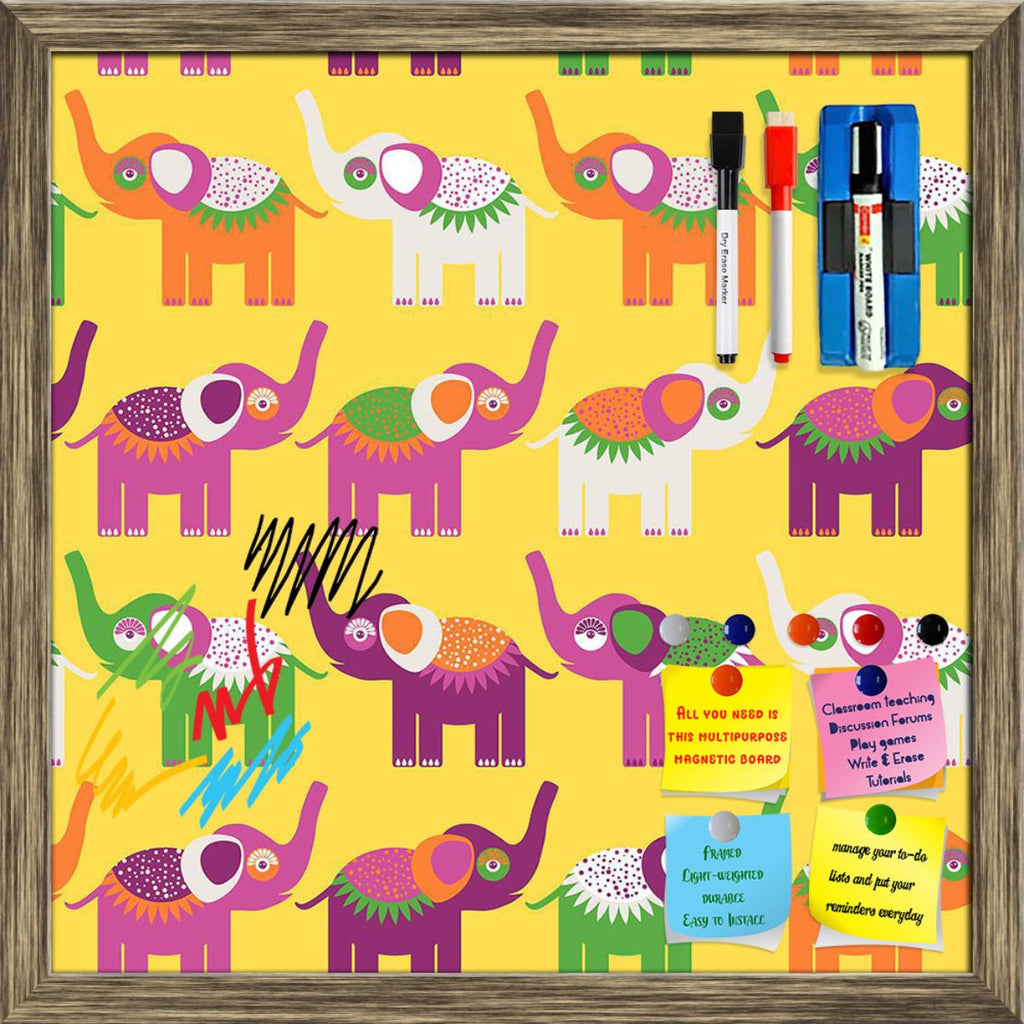 Cheerful Elephants Framed Magnetic Dry Erase Board | Combo with Magnet Buttons & Markers-Magnetic Boards Framed-MGB_FR-IC 5007936 IC 5007936, African, Animals, Animated Cartoons, Art and Paintings, Asian, Baby, Caricature, Cartoons, Children, Digital, Digital Art, Drawing, Festivals, Festivals and Occasions, Festive, Graphic, Illustrations, Indian, Kids, Modern Art, Patterns, Pets, Retro, Signs, Signs and Symbols, cheerful, elephants, framed, magnetic, dry, erase, board, printed, whiteboard, with, 4, magnet