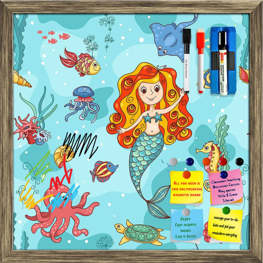 Cartoon Mermaid D2 Framed Magnetic Dry Erase Board | Combo with Magnet Buttons & Markers-Magnetic Boards Framed-MGB_FR-IC 5007941 IC 5007941, Animals, Animated Cartoons, Art and Paintings, Caricature, Cartoons, Illustrations, Mermaid, Nature, Paintings, Patterns, Scenic, Tropical, Wildlife, cartoon, d2, framed, magnetic, dry, erase, board, printed, whiteboard, with, 4, magnets, 2, markers, 1, duster, cute, girl, aquatic, blue, bright, bubble, characters, climate, cockleshell, colored, coral, deep, discovery