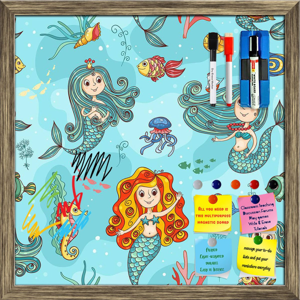 Cute Mermaids Pattern Framed Magnetic Dry Erase Board | Combo with Magnet Buttons & Markers-Magnetic Boards Framed-MGB_FR-IC 5007978 IC 5007978, Animals, Animated Cartoons, Art and Paintings, Caricature, Cartoons, Drawing, Fantasy, Illustrations, Mermaid, Nature, Paintings, Patterns, People, Scenic, Sketches, cute, mermaids, pattern, framed, magnetic, dry, erase, board, printed, whiteboard, with, 4, magnets, 2, markers, 1, duster, beautiful, beauty, characters, cheerful, child, concepts, doodle, fairy, fema