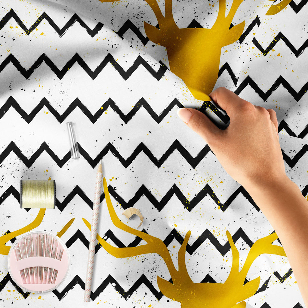 Goden Deer Head Chevron Sofa Fabric by Metre | Upholstery For Sofa, Curtains & Cushions-Sofa Fabrics-SOF_FB-IC 5007981 IC 5007981, Abstract Expressionism, Abstracts, Black, Black and White, Chevron, Culture, Digital, Digital Art, Ethnic, Geometric, Geometric Abstraction, Graphic, Hipster, Illustrations, Patterns, Semi Abstract, Signs, Signs and Symbols, Traditional, Tribal, Vintage, World Culture, Metallic, goden, deer, head, sofa, fabric, by, metre, upholstery, for, curtains, cushions, abstract, antlers, b