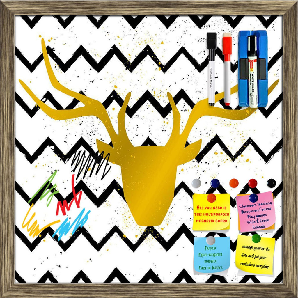 Goden Deer Head Chevron Pattern Framed Magnetic Dry Erase Board | Combo with Magnet Buttons & Markers-Magnetic Boards Framed-MGB_FR-IC 5007981 IC 5007981, Abstract Expressionism, Abstracts, Black, Black and White, Chevron, Culture, Digital, Digital Art, Ethnic, Geometric, Geometric Abstraction, Graphic, Hipster, Illustrations, Patterns, Semi Abstract, Signs, Signs and Symbols, Traditional, Tribal, Vintage, World Culture, Metallic, goden, deer, head, pattern, framed, magnetic, dry, erase, board, printed, whi