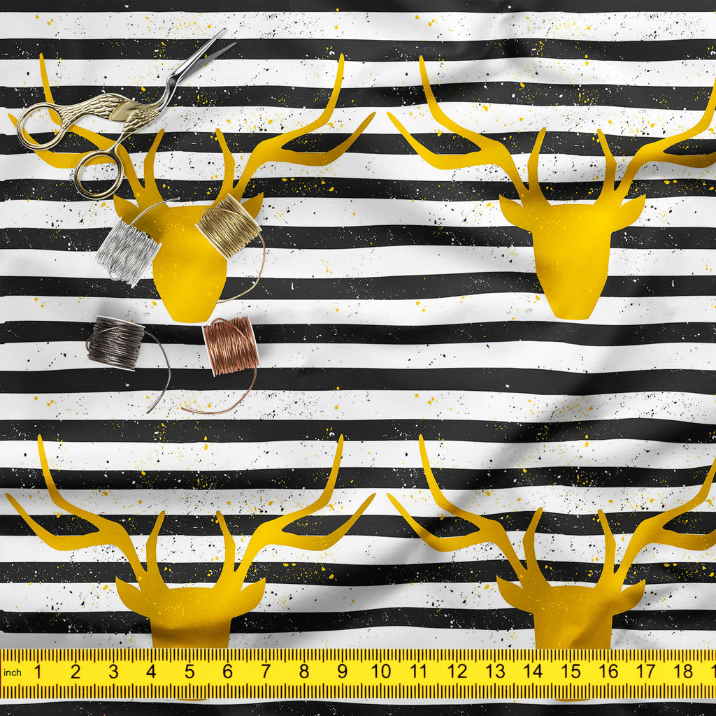 Golden Deer Head On Striped Pattern Sofa Fabric by Metre | Upholstery For Sofa, Curtains & Cushions-Sofa Fabrics-SOF_FB-IC 5007984 IC 5007984, Abstract Expressionism, Abstracts, Black, Black and White, Culture, Digital, Digital Art, Ethnic, Geometric, Geometric Abstraction, Graphic, Hipster, Illustrations, Patterns, Semi Abstract, Signs, Signs and Symbols, Stripes, Traditional, Tribal, Vintage, White, World Culture, Metallic, golden, deer, head, on, striped, pattern, sofa, fabric, by, metre, upholstery, for