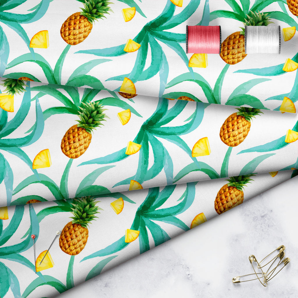 Pineapple And Leaves Sofa Fabric by Metre | Upholstery For Sofa, Curtains & Cushions-Sofa Fabrics-SOF_FB-IC 5008001 IC 5008001, Abstract Expressionism, Abstracts, Ancient, Art and Paintings, Black and White, Botanical, Cuisine, Culture, Digital, Digital Art, Drawing, Ethnic, Floral, Flowers, Food, Food and Beverage, Food and Drink, Fruit and Vegetable, Fruits, Graphic, Hawaiian, Historical, Illustrations, Medieval, Nature, Paintings, Patterns, Scenic, Seasons, Semi Abstract, Signs, Signs and Symbols, Tradit