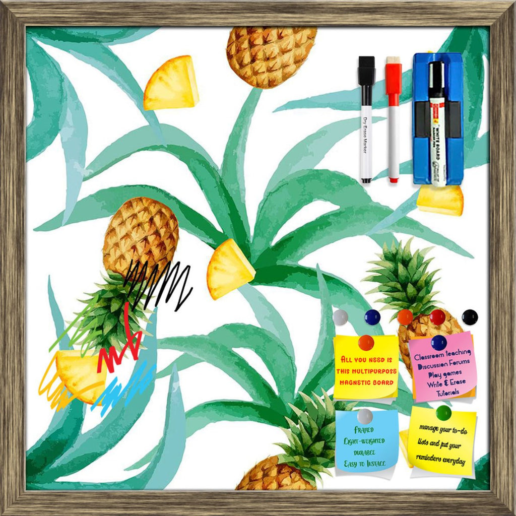 Pineapple And Leaves Pattern Framed Magnetic Dry Erase Board | Combo with Magnet Buttons & Markers-Magnetic Boards Framed-MGB_FR-IC 5008001 IC 5008001, Abstract Expressionism, Abstracts, Ancient, Art and Paintings, Black and White, Botanical, Cuisine, Culture, Digital, Digital Art, Drawing, Ethnic, Floral, Flowers, Food, Food and Beverage, Food and Drink, Fruit and Vegetable, Fruits, Graphic, Hawaiian, Historical, Illustrations, Medieval, Nature, Paintings, Patterns, Scenic, Seasons, Semi Abstract, Signs, S