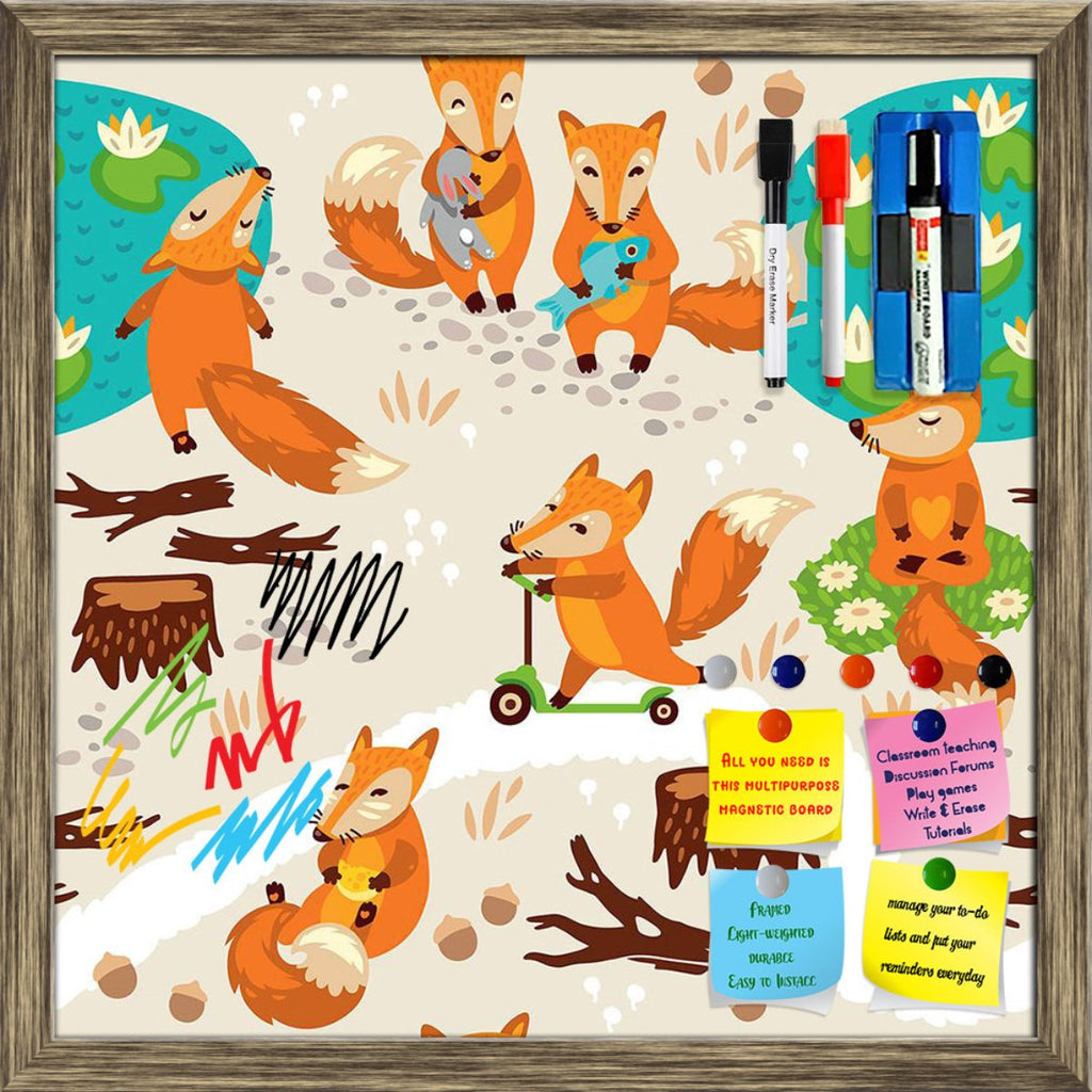 Cute Little Fox Framed Magnetic Dry Erase Board | Combo with Magnet Buttons & Markers-Magnetic Boards Framed-MGB_FR-IC 5008002 IC 5008002, Abstract Expressionism, Abstracts, Animals, Animated Cartoons, Baby, Botanical, Caricature, Cartoons, Children, Digital, Digital Art, Drawing, Floral, Flowers, Graphic, Illustrations, Kids, Love, Nature, Patterns, Romance, Scenic, Semi Abstract, Wildlife, cute, little, fox, framed, magnetic, dry, erase, board, printed, whiteboard, with, 4, magnets, 2, markers, 1, duster,