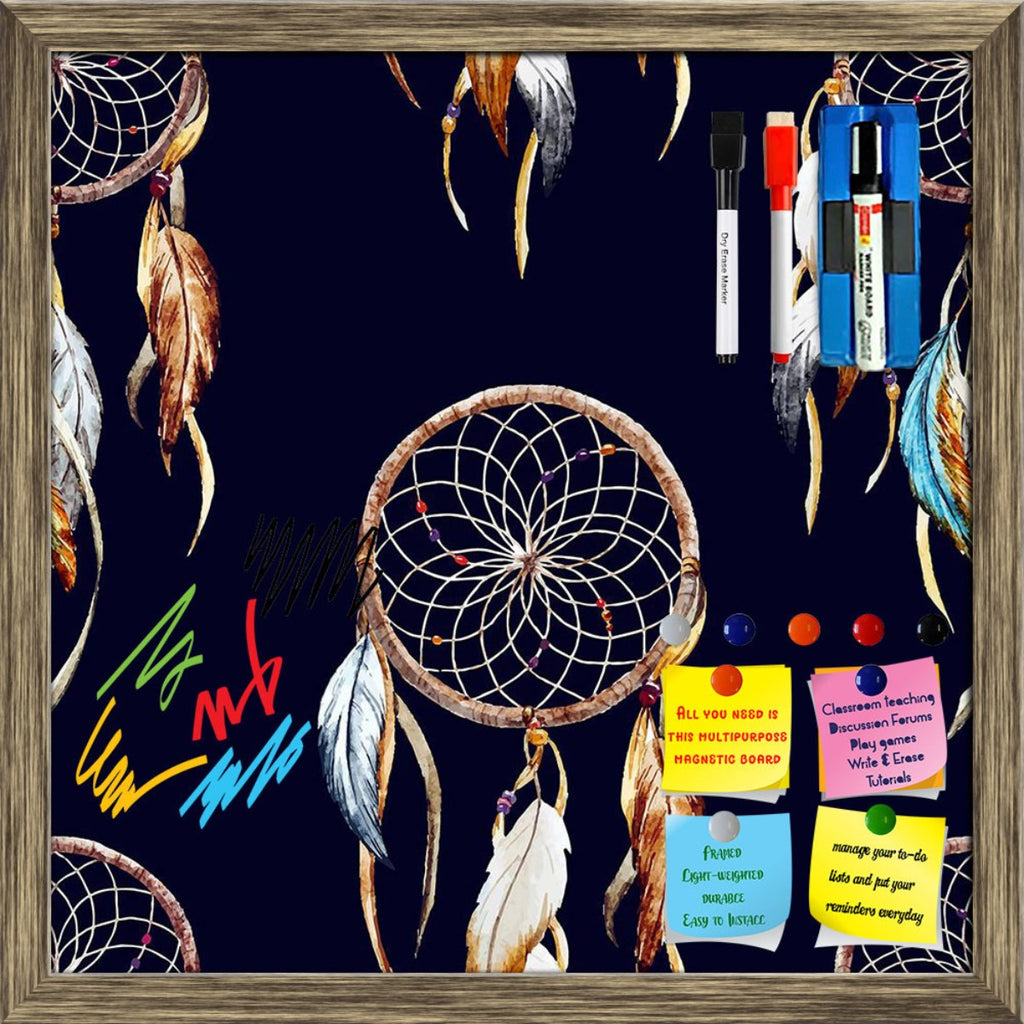 Watercolor Dreamcatcher Pattern Framed Magnetic Dry Erase Board | Combo with Magnet Buttons & Markers-Magnetic Boards Framed-MGB_FR-IC 5008020 IC 5008020, American, Ancient, Birds, Black and White, Circle, Culture, Decorative, Drawing, Ethnic, Historical, Illustrations, Indian, Medieval, Patterns, Signs and Symbols, Symbols, Traditional, Tribal, Vintage, Watercolour, White, World Culture, watercolor, dreamcatcher, pattern, framed, magnetic, dry, erase, board, printed, whiteboard, with, 4, magnets, 2, marker