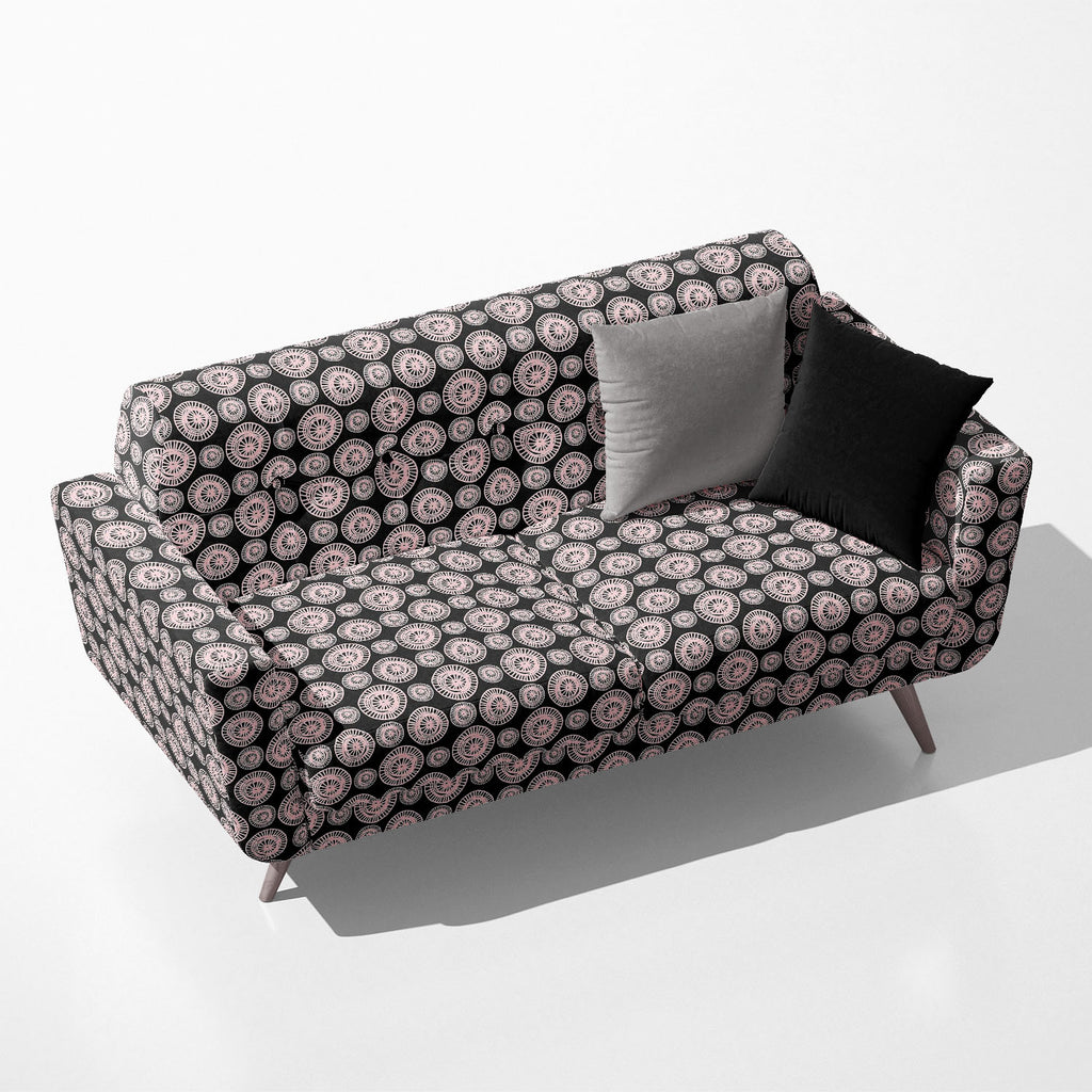 Abstract Ornate Shapes In Black & Light Pink Sofa Fabric by Metre | Upholstery For Sofa, Curtains & Cushions - Sofa Fabrics - ArtzFolio.com