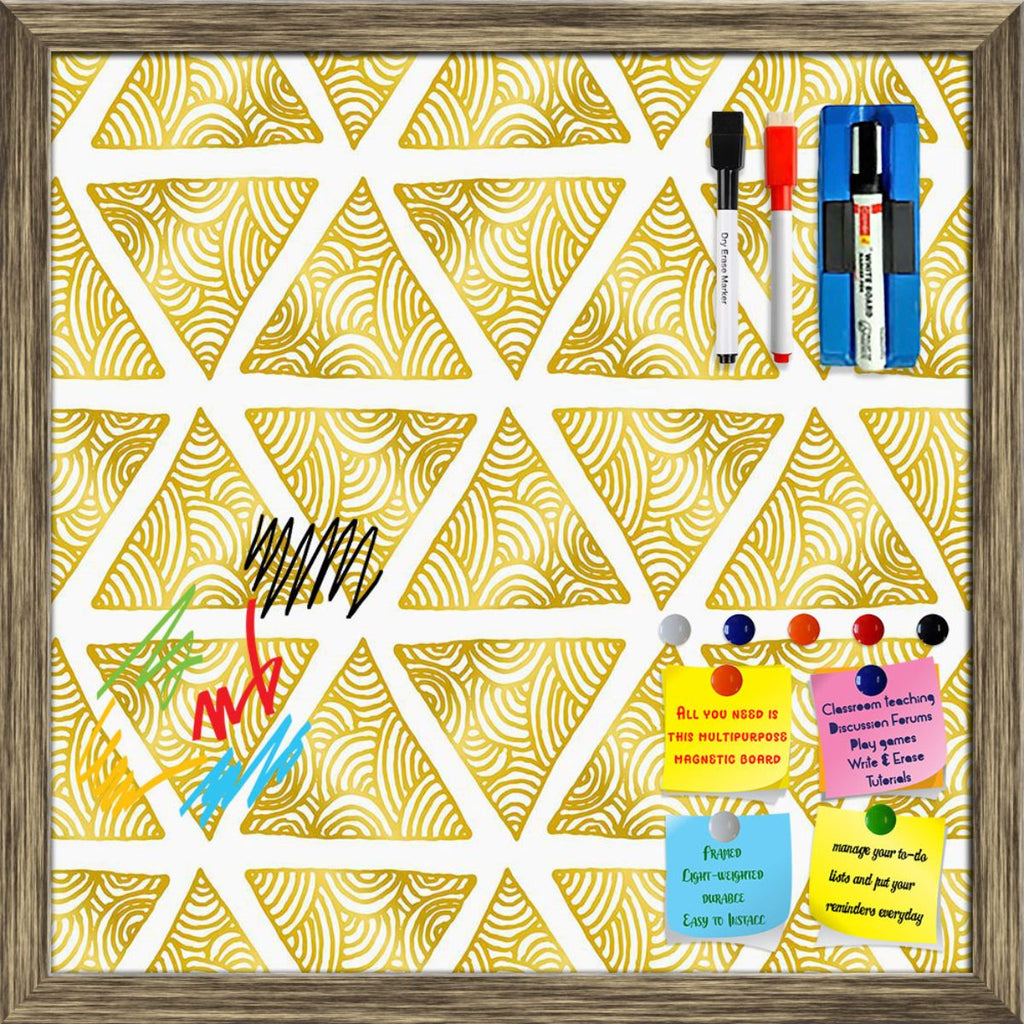Ornate Triangles Pattern Framed Magnetic Dry Erase Board | Combo with Magnet Buttons & Markers-Magnetic Boards Framed-MGB_FR-IC 5008026 IC 5008026, Abstract Expressionism, Abstracts, Black and White, Digital, Digital Art, Geometric, Geometric Abstraction, Graphic, Hipster, Illustrations, Modern Art, Patterns, Retro, Semi Abstract, Signs, Signs and Symbols, Triangles, Vintage, White, Metallic, ornate, pattern, framed, magnetic, dry, erase, board, printed, whiteboard, with, 4, magnets, 2, markers, 1, duster, 
