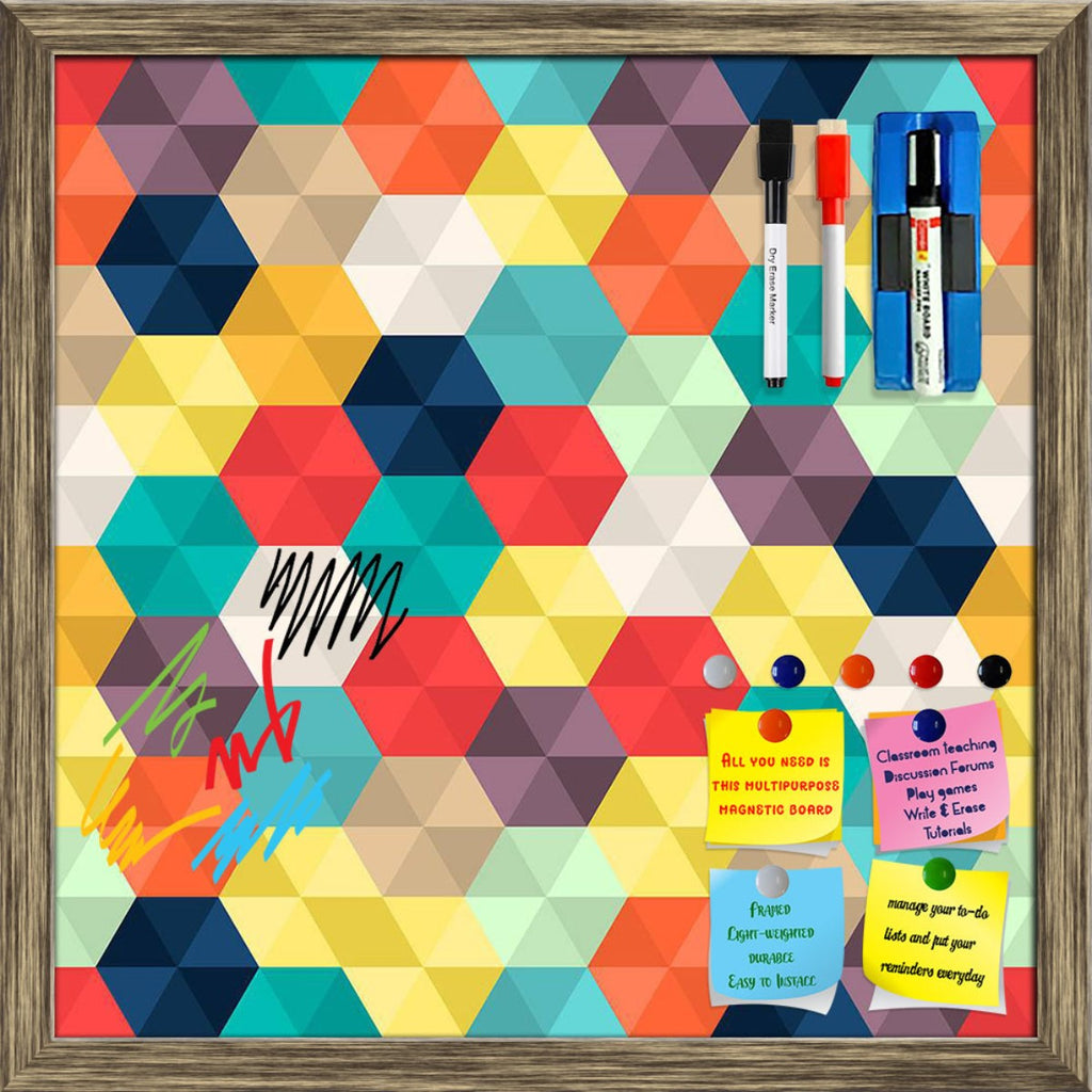 Abstract Colorful Hexagons Framed Magnetic Dry Erase Board | Combo with Magnet Buttons & Markers - Magnetic Boards Framed - ArtzFolio.com