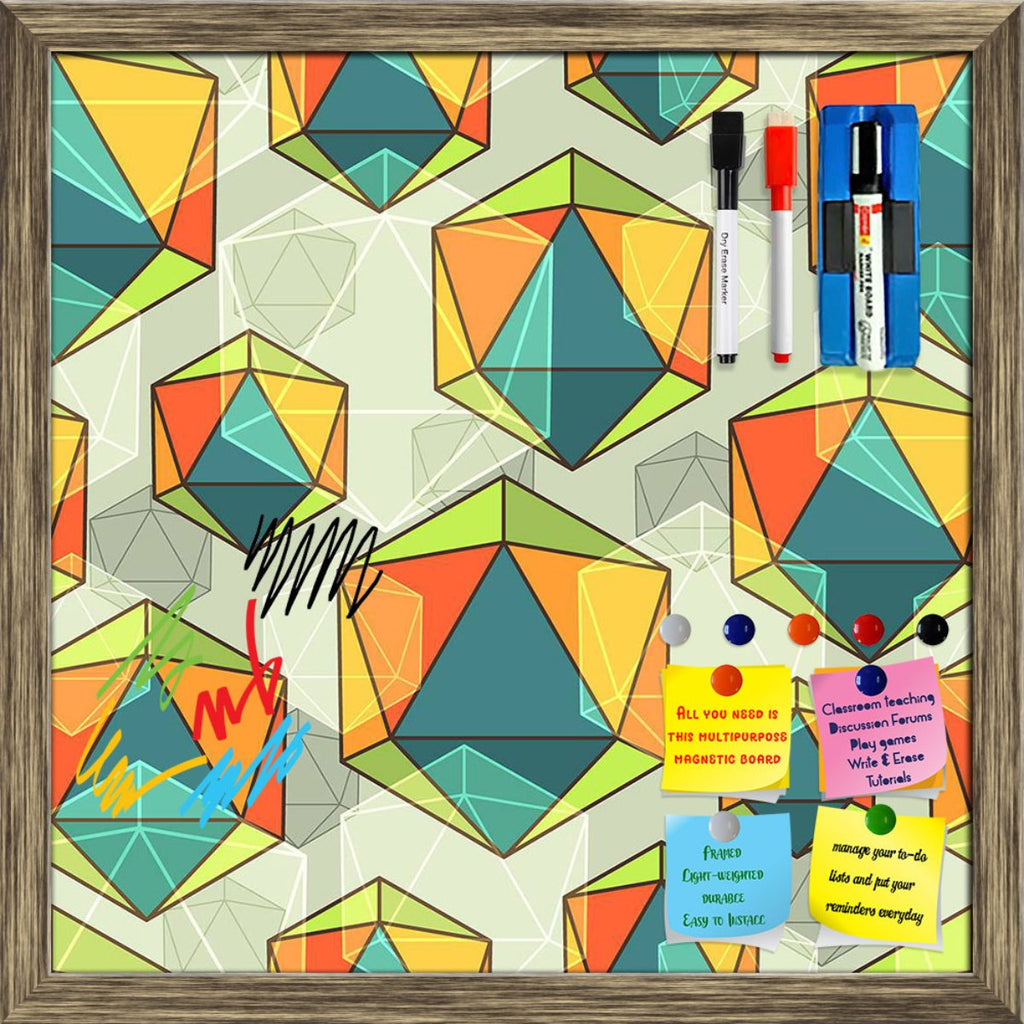 Abstract Colorful Icosahedrons Framed Magnetic Dry Erase Board | Combo with Magnet Buttons & Markers - Magnetic Boards Framed - ArtzFolio.com