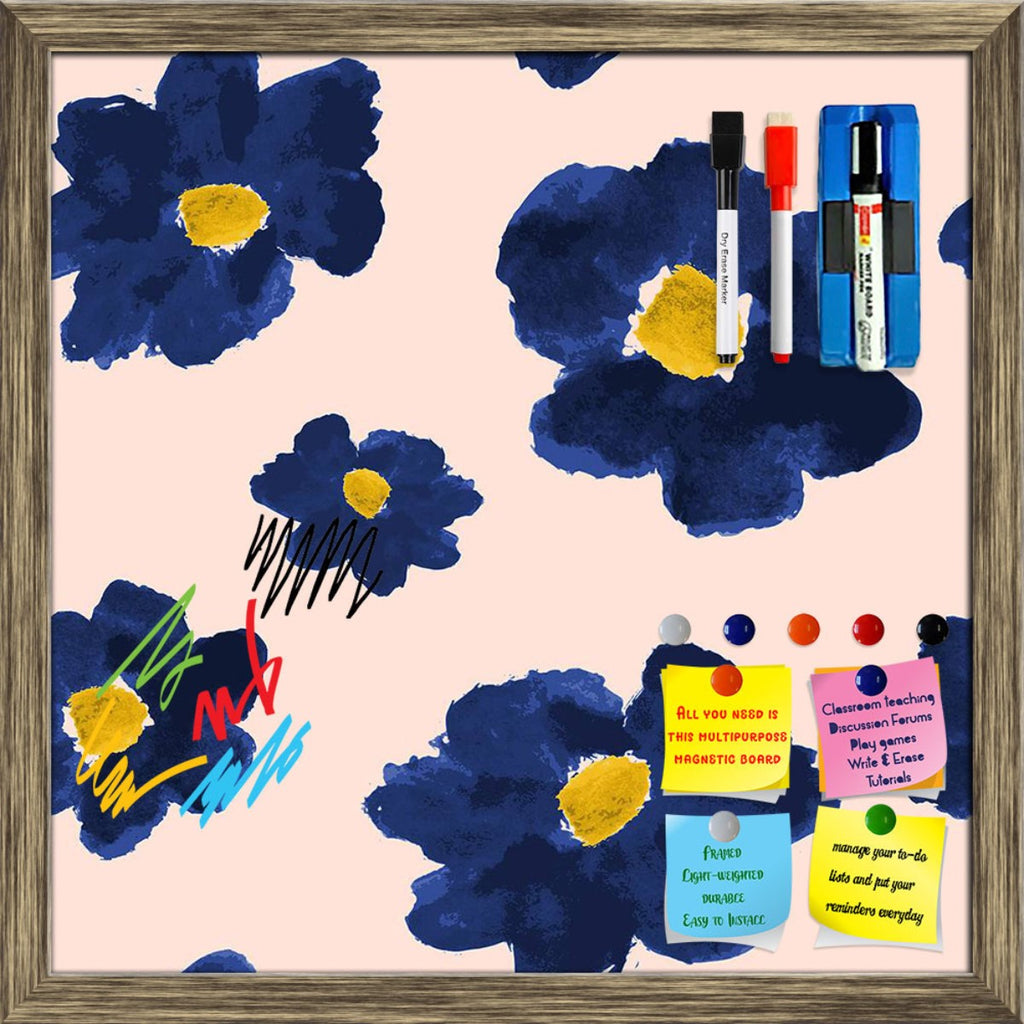 Hand Drawn Abstract Deep Blue Flowers Pattern Framed Magnetic Dry Erase Board | Combo with Magnet Buttons & Markers-Magnetic Boards Framed-MGB_FR-IC 5008052 IC 5008052, Abstract Expressionism, Abstracts, Ancient, Art and Paintings, Botanical, Digital, Digital Art, Floral, Flowers, Graphic, Historical, Illustrations, Medieval, Nature, Patterns, Semi Abstract, Signs, Signs and Symbols, Vintage, hand, drawn, abstract, deep, blue, pattern, framed, magnetic, dry, erase, board, printed, whiteboard, with, 4, magne