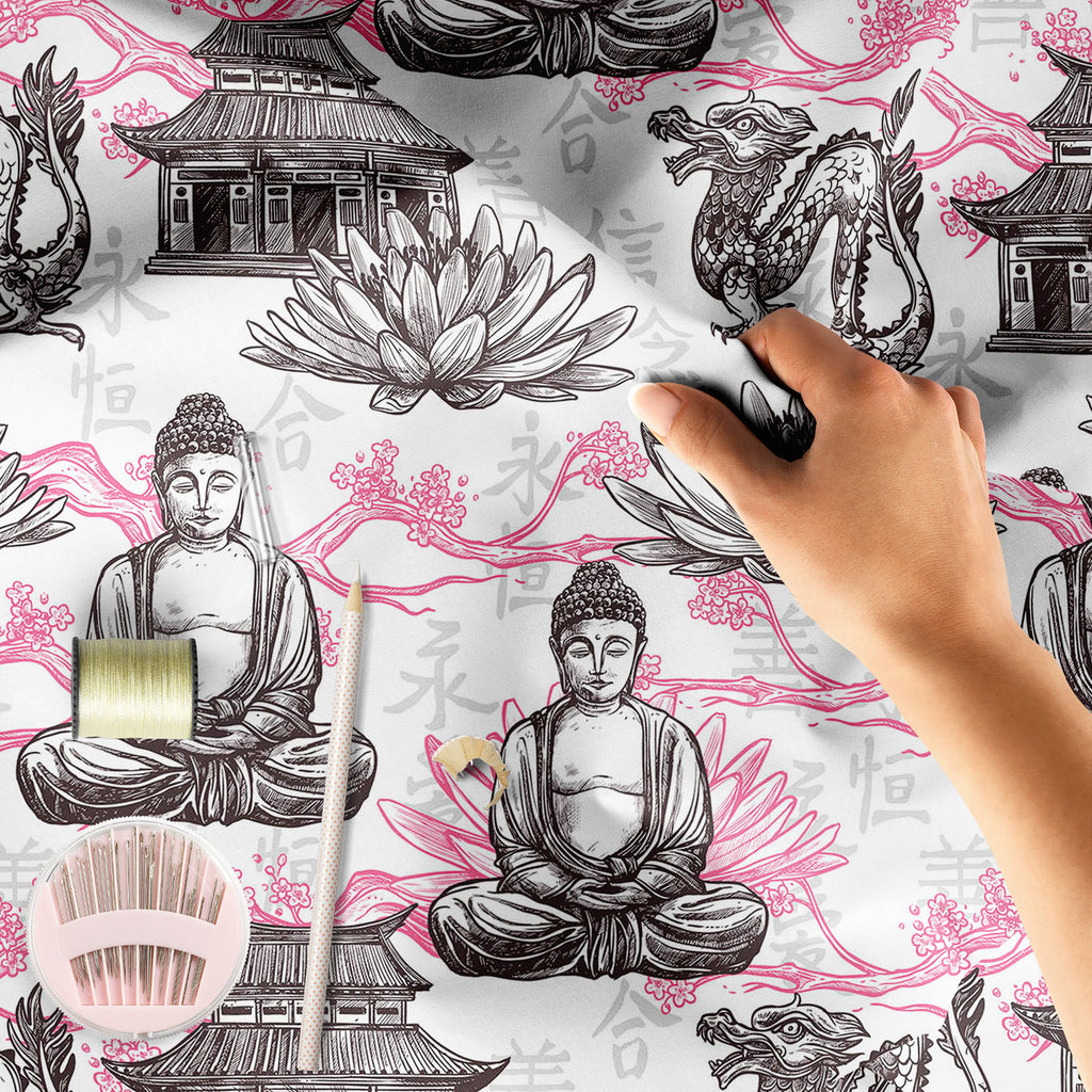 Pagoda Building Lotus Flower Dragon Asian Pattern Sofa Fabric by Metre | Upholstery For Sofa, Curtains & Cushions-Sofa Fabrics-SOF_FB-IC 5008084 IC 5008084, Abstract Expressionism, Abstracts, Ancient, Architecture, Art and Paintings, Asian, Automobiles, Books, Botanical, Buddhism, Chinese, Culture, Decorative, Ethnic, Floral, Flowers, God Buddha, Historical, Illustrations, Individuals, Japanese, Medieval, Nature, Patterns, Portraits, Semi Abstract, Signs, Signs and Symbols, Sketches, Traditional, Transporta