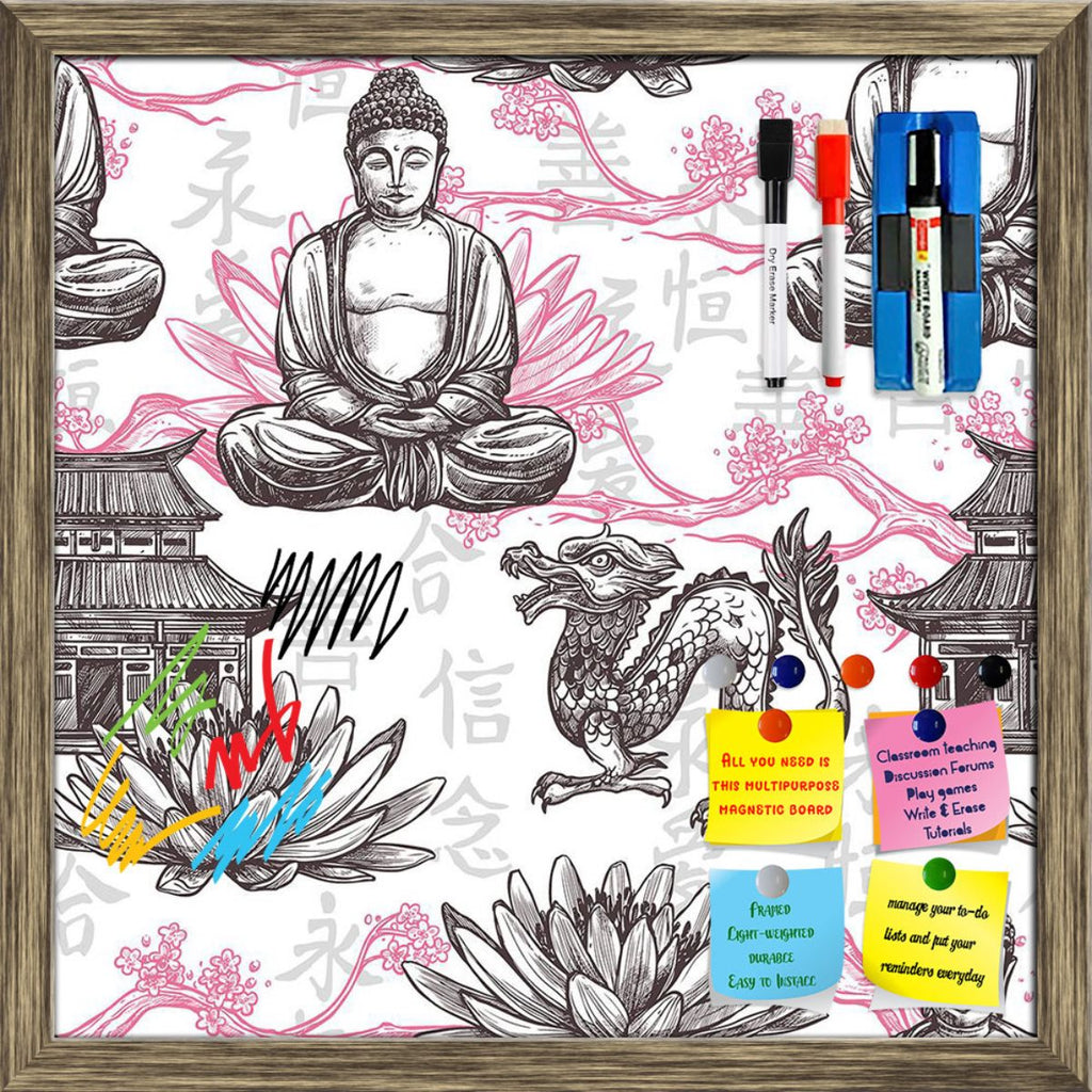 Pagoda Building Lotus Flower Dragon Asian Pattern Framed Magnetic Dry Erase Board | Combo with Magnet Buttons & Markers-Magnetic Boards Framed-MGB_FR-IC 5008084 IC 5008084, Abstract Expressionism, Abstracts, Ancient, Architecture, Art and Paintings, Asian, Automobiles, Books, Botanical, Buddhism, Chinese, Culture, Decorative, Ethnic, Floral, Flowers, God Buddha, Historical, Illustrations, Individuals, Japanese, Medieval, Nature, Patterns, Portraits, Semi Abstract, Signs, Signs and Symbols, Sketches, Traditi