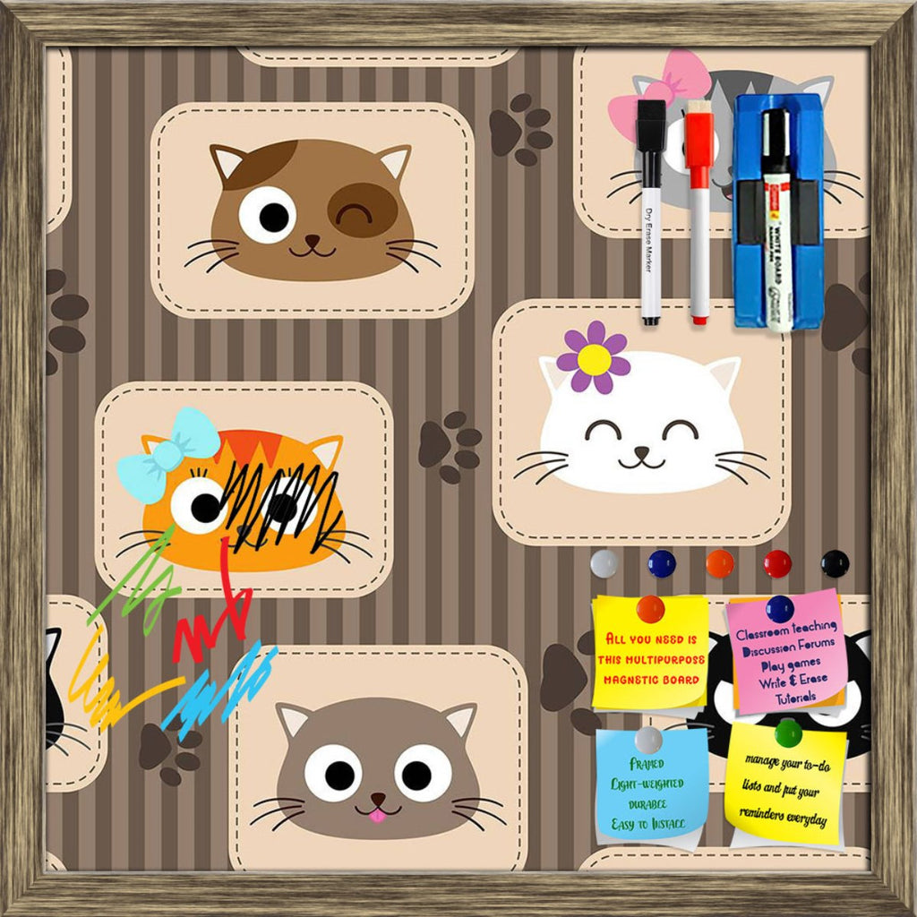 Cute Cats Pattern Framed Magnetic Dry Erase Board | Combo with Magnet Buttons & Markers-Magnetic Boards Framed-MGB_FR-IC 5008100 IC 5008100, Animals, Animated Cartoons, Art and Paintings, Baby, Birthday, Black, Black and White, Books, Botanical, Caricature, Cartoons, Children, Digital, Digital Art, Drawing, Floral, Flowers, Graphic, Icons, Illustrations, Kids, Modern Art, Nature, Patterns, Signs, Signs and Symbols, White, cute, cats, pattern, framed, magnetic, dry, erase, board, printed, whiteboard, with, 4