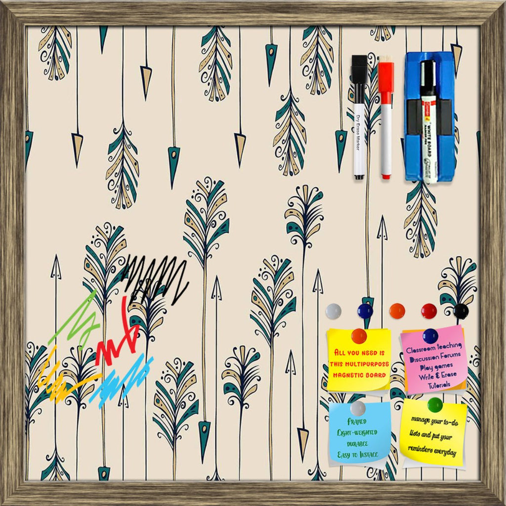 Abstract Feather Arrows Pattern Framed Magnetic Dry Erase Board | Combo with Magnet Buttons & Markers - Magnetic Boards Framed - ArtzFolio.com
