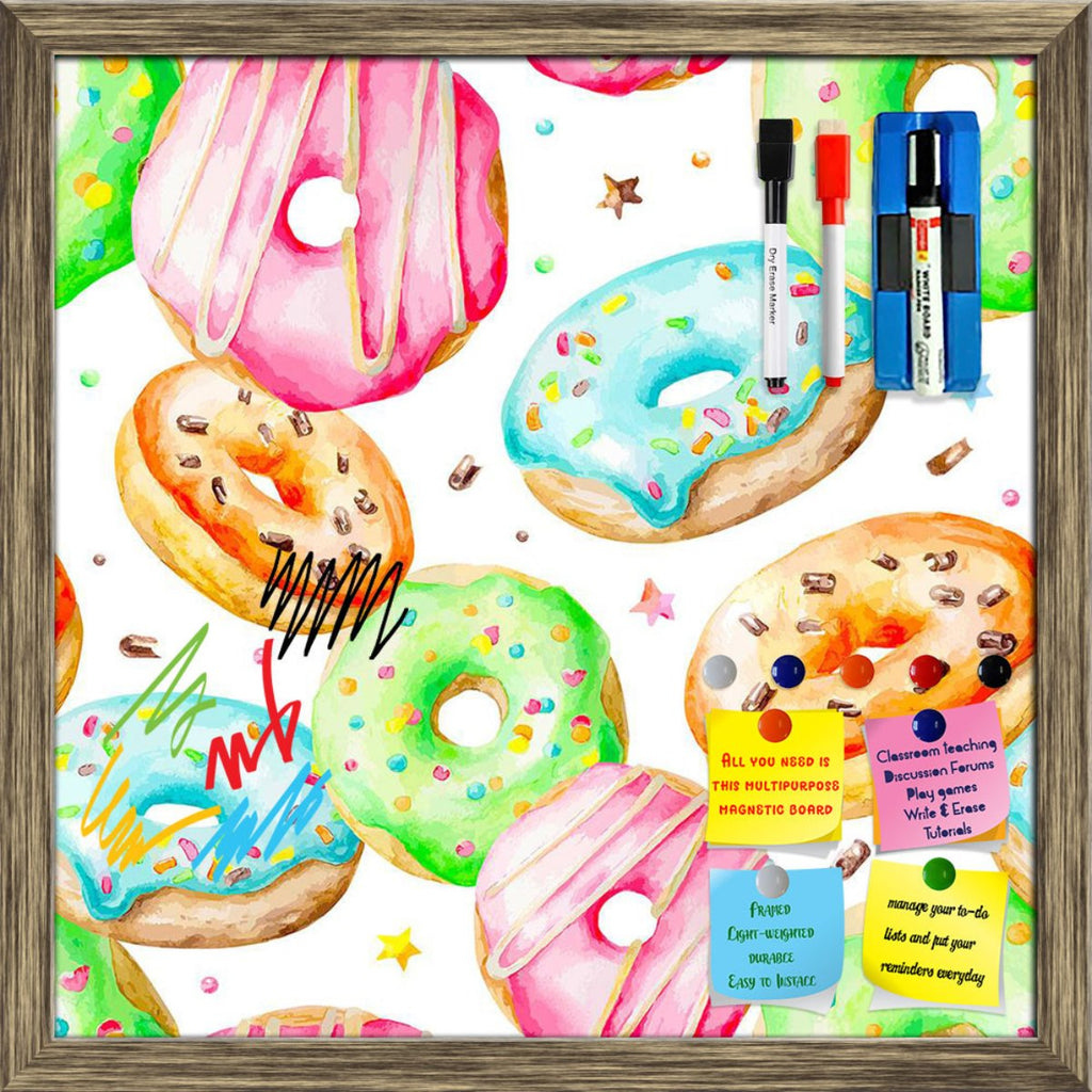 Watercolor Donuts Pattern Framed Magnetic Dry Erase Board | Combo with Magnet Buttons & Markers-Magnetic Boards Framed-MGB_FR-IC 5008108 IC 5008108, Art and Paintings, Cuisine, Drawing, Food, Food and Beverage, Food and Drink, Illustrations, Patterns, Watercolour, watercolor, donuts, pattern, framed, magnetic, dry, erase, board, printed, whiteboard, with, 4, magnets, 2, markers, 1, duster, donut, art, background, bake, baking, blue, cake, chocolate, colorful, confetti, cream, delicious, dessert, fudge, glaz