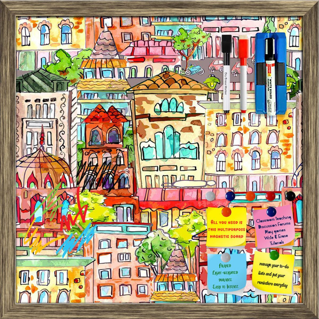 Watercolor Vintage Cityscape Framed Magnetic Dry Erase Board | Combo with Magnet Buttons & Markers-Magnetic Boards Framed-MGB_FR-IC 5008113 IC 5008113, Abstract Expressionism, Abstracts, Ancient, Animated Cartoons, Architecture, Art and Paintings, Caricature, Cartoons, Cities, City Views, Decorative, Digital, Digital Art, Graphic, Historical, Illustrations, Medieval, Paintings, Patterns, Retro, Semi Abstract, Signs, Signs and Symbols, Urban, Vintage, Watercolour, watercolor, cityscape, framed, magnetic, dry