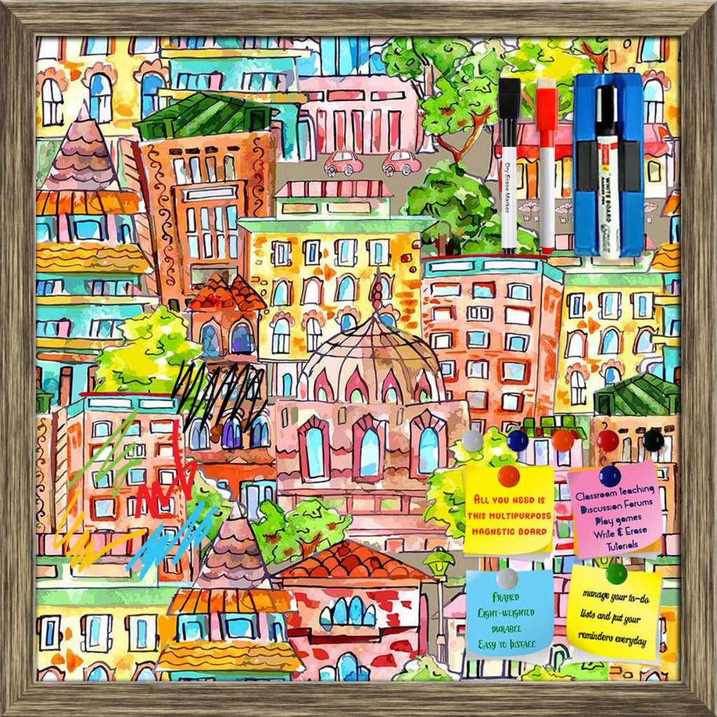 Watercolor Cute Cityscape Framed Magnetic Dry Erase Board | Combo with Magnet Buttons & Markers-Magnetic Boards Framed-MGB_FR-IC 5008114 IC 5008114, Abstract Expressionism, Abstracts, Ancient, Animated Cartoons, Architecture, Art and Paintings, Caricature, Cars, Cartoons, Cities, City Views, Decorative, Digital, Digital Art, Graphic, Historical, Illustrations, Medieval, Paintings, Patterns, Retro, Semi Abstract, Signs, Signs and Symbols, Urban, Vintage, Watercolour, watercolor, cute, cityscape, framed, magn