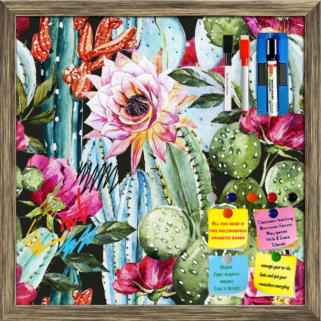 Watercolor Cactus Floral Pattern Framed Magnetic Dry Erase Board | Combo with Magnet Buttons & Markers-Magnetic Boards Framed-MGB_FR-IC 5008143 IC 5008143, Abstract Expressionism, Abstracts, Ancient, Animated Cartoons, Art and Paintings, Black, Black and White, Botanical, Calligraphy, Caricature, Cartoons, Digital, Digital Art, Drawing, Fashion, Floral, Flowers, Graphic, Hand Drawn, Hawaiian, Historical, Icons, Illustrations, Inspirational, Medieval, Motivation, Motivational, Nature, Patterns, Quotes, Retro