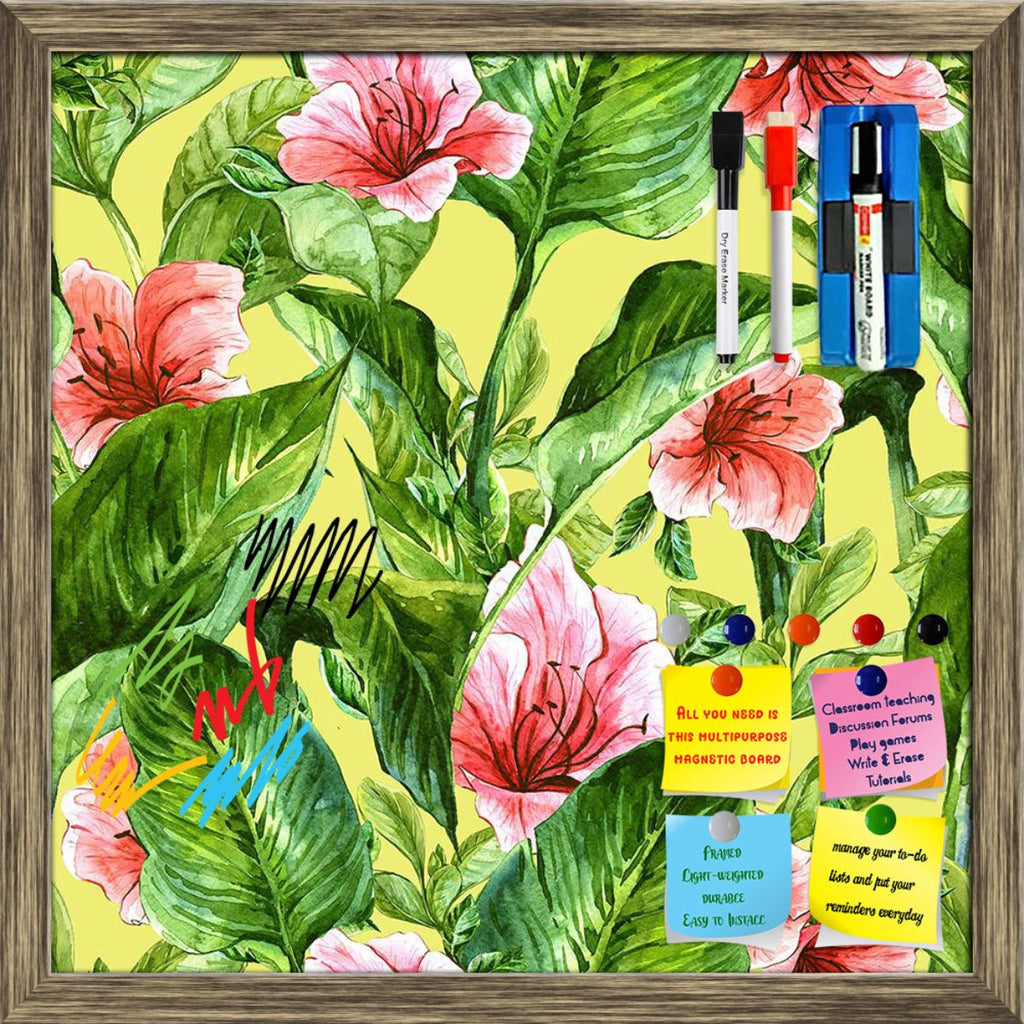 Tropical Leaves & Hibiscus Flowers Pattern D1 Framed Magnetic Dry Erase Board | Combo with Magnet Buttons & Markers-Magnetic Boards Framed-MGB_FR-IC 5008144 IC 5008144, Abstract Expressionism, Abstracts, Ancient, Art and Paintings, Black and White, Botanical, Drawing, Fashion, Floral, Flowers, Hawaiian, Historical, Illustrations, Medieval, Nature, Paintings, Patterns, Scenic, Semi Abstract, Tropical, Vintage, Watercolour, White, leaves, hibiscus, pattern, d1, framed, magnetic, dry, erase, board, printed, wh