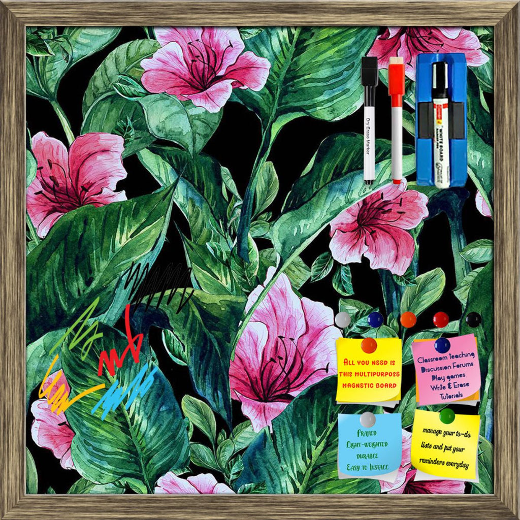 Tropical Leaves & Hibiscus Flowers Pattern D3 Framed Magnetic Dry Erase Board | Combo with Magnet Buttons & Markers-Magnetic Boards Framed-MGB_FR-IC 5008146 IC 5008146, Abstract Expressionism, Abstracts, Ancient, Art and Paintings, Black and White, Botanical, Drawing, Fashion, Floral, Flowers, Hawaiian, Historical, Illustrations, Medieval, Nature, Paintings, Patterns, Scenic, Semi Abstract, Tropical, Vintage, Watercolour, White, leaves, hibiscus, pattern, d3, framed, magnetic, dry, erase, board, printed, wh