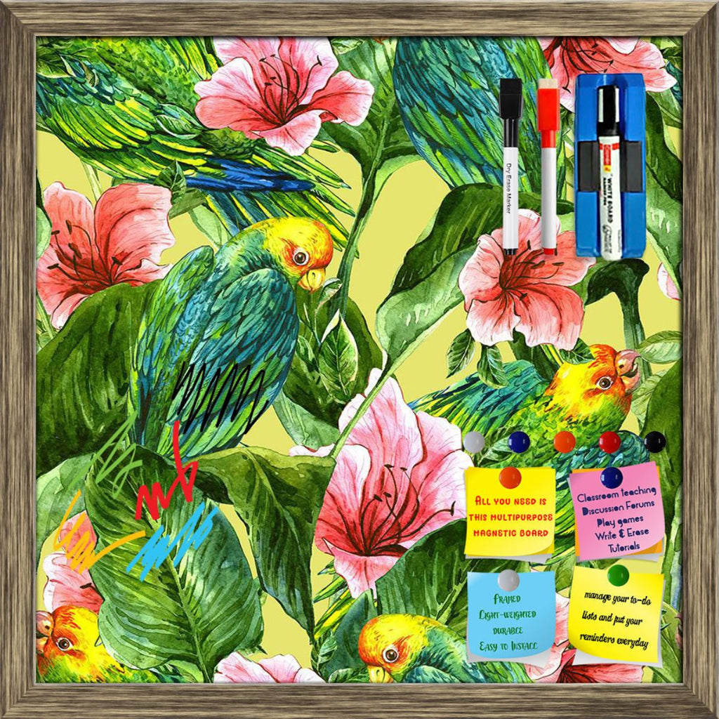 Tropical Leaves & Hibiscus Flowers Pattern D4 Framed Magnetic Dry Erase Board | Combo with Magnet Buttons & Markers-Magnetic Boards Framed-MGB_FR-IC 5008147 IC 5008147, Abstract Expressionism, Abstracts, Ancient, Art and Paintings, Botanical, Drawing, Fashion, Floral, Flowers, Hawaiian, Historical, Illustrations, Medieval, Nature, Paintings, Patterns, Scenic, Semi Abstract, Tropical, Vintage, Watercolour, leaves, hibiscus, pattern, d4, framed, magnetic, dry, erase, board, printed, whiteboard, with, 4, magne