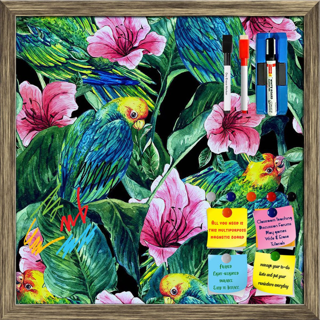 Tropical Leaves & Hibiscus Flowers Pattern D5 Framed Magnetic Dry Erase Board | Combo with Magnet Buttons & Markers-Magnetic Boards Framed-MGB_FR-IC 5008148 IC 5008148, Abstract Expressionism, Abstracts, Ancient, Art and Paintings, Botanical, Drawing, Fashion, Floral, Flowers, Hawaiian, Historical, Illustrations, Medieval, Nature, Paintings, Patterns, Scenic, Semi Abstract, Tropical, Vintage, Watercolour, leaves, hibiscus, pattern, d5, framed, magnetic, dry, erase, board, printed, whiteboard, with, 4, magne