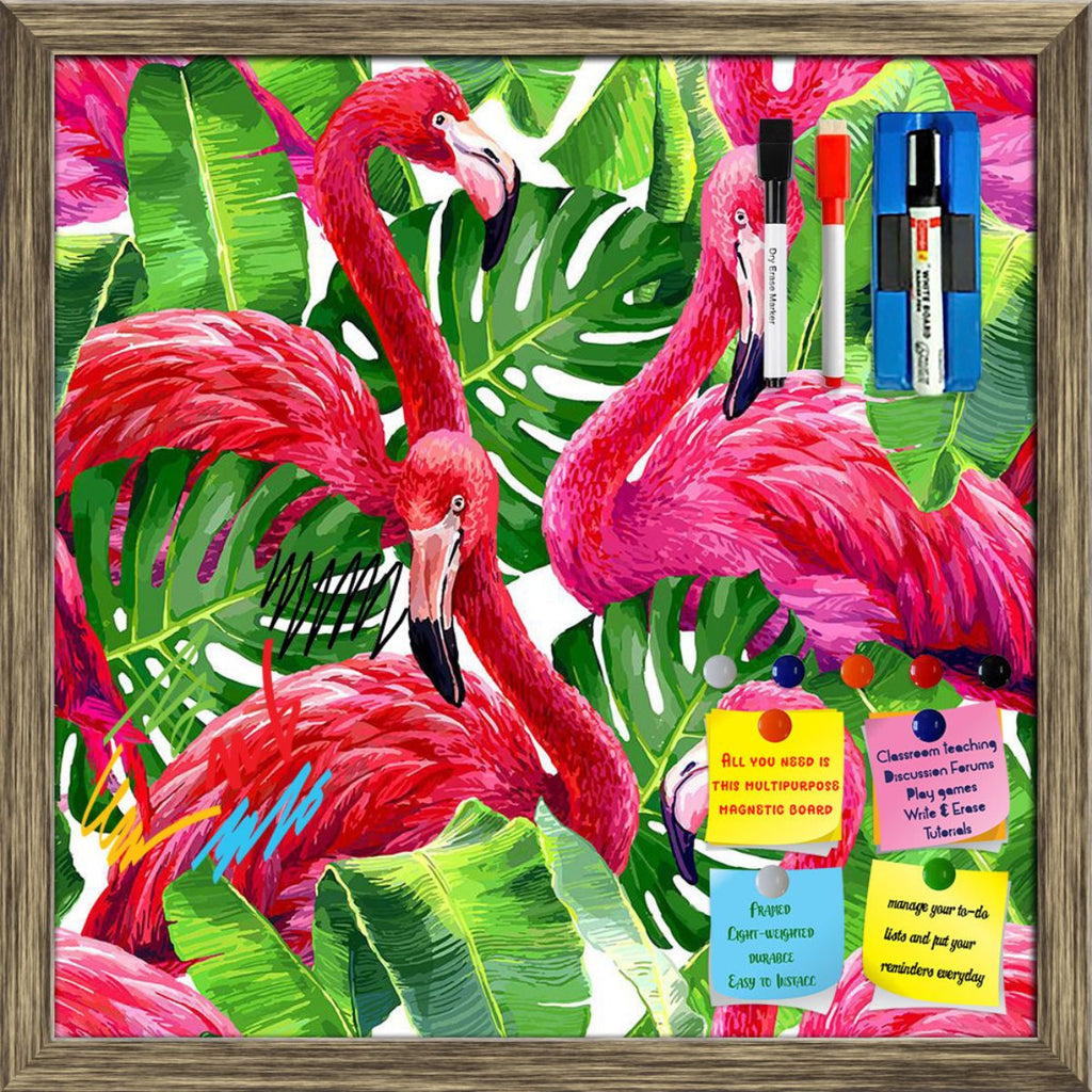 Tropical Pink Flamingo & Monstera Leafs Pattern Framed Magnetic Dry Erase Board | Combo with Magnet Buttons & Markers-Magnetic Boards Framed-MGB_FR-IC 5008169 IC 5008169, Animals, Art and Paintings, Birds, Botanical, Drawing, Fashion, Floral, Flowers, Illustrations, Nature, Patterns, Scenic, Signs, Signs and Symbols, Tropical, Wildlife, pink, flamingo, monstera, leafs, pattern, framed, magnetic, dry, erase, board, printed, whiteboard, with, 4, magnets, 2, markers, 1, duster, animal, art, background, beak, b